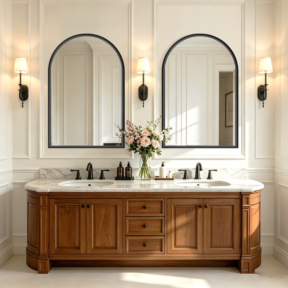 USHOWER Curva Black Arched Mirror 24x36 Inch, Arched Bathroom Mirror
