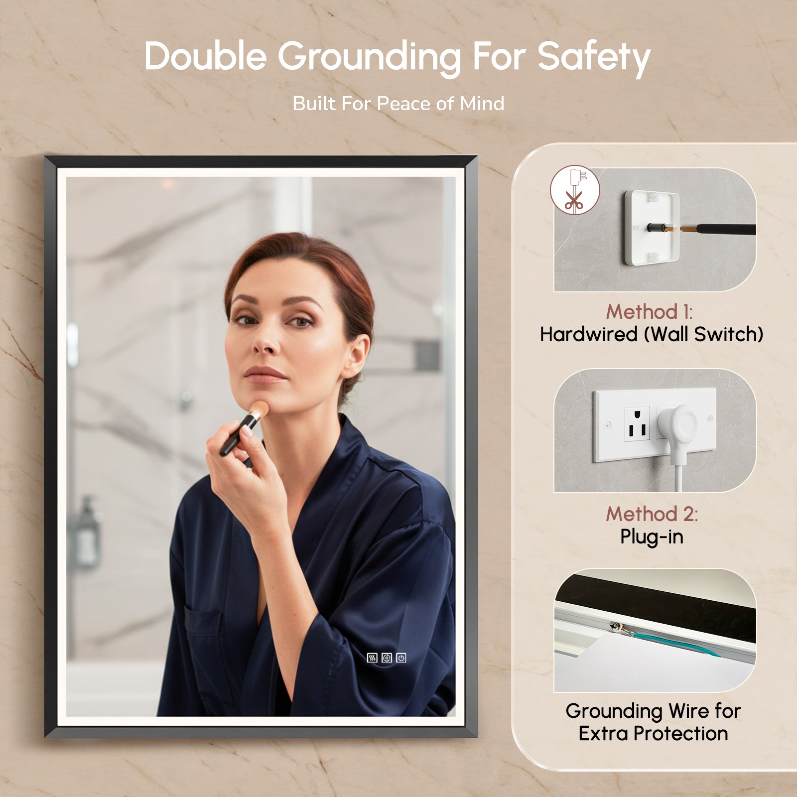 USHOWER Floating Mirror with Lights, LED Bathroom Mirror 24''x 36''