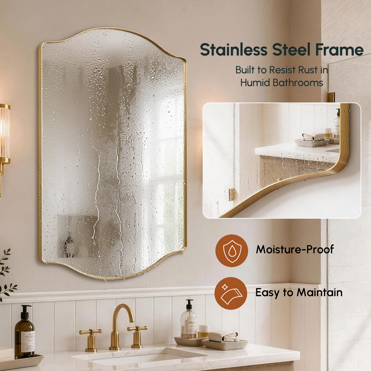 Stainless Steel Frame Gold Double Arch Bathroom Mirror – 24" x 36"