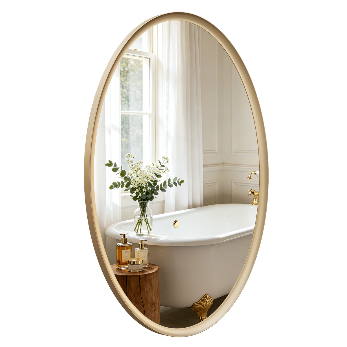 USHOWER Curva Brushed Gold Oval Bathroom Mirror, 24x36 Inch Oval Mirror
