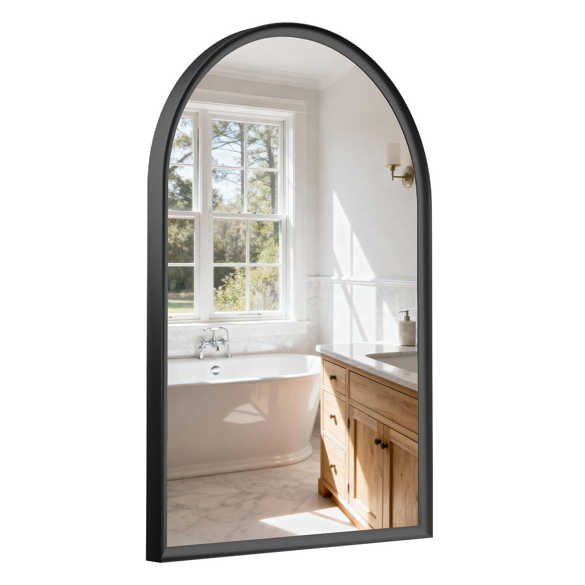 USHOWER Curva Black Arched Mirror 24x36 Inch, Arched Bathroom Mirror