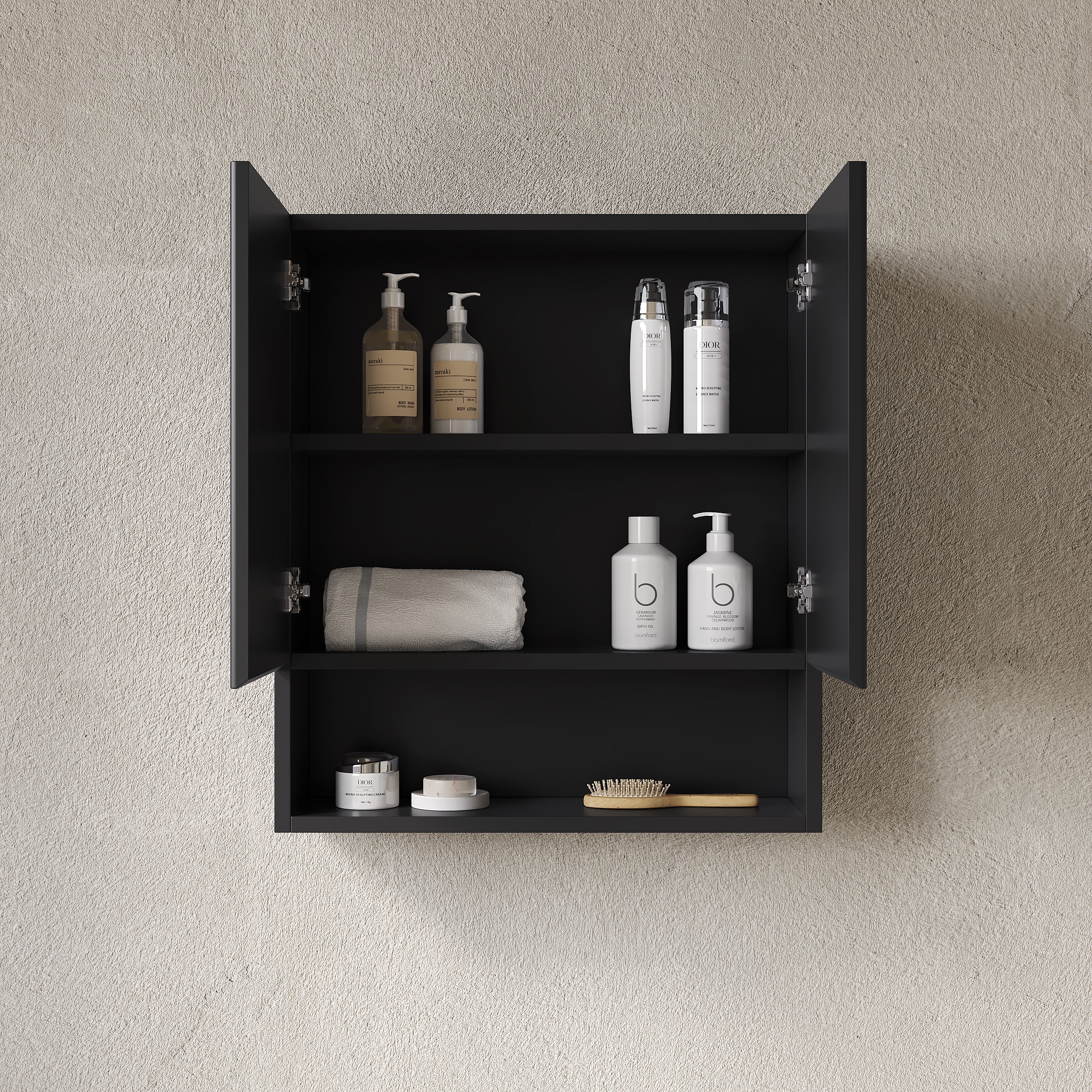 TOBI 26" Wall-Mounted Striped Bathroom Cabinet, with Doors, Shelf and Open Storage Compartment Over The Toilet Storage Cabinet for Bathroom, Kitchen, Laundry Room, Black Color