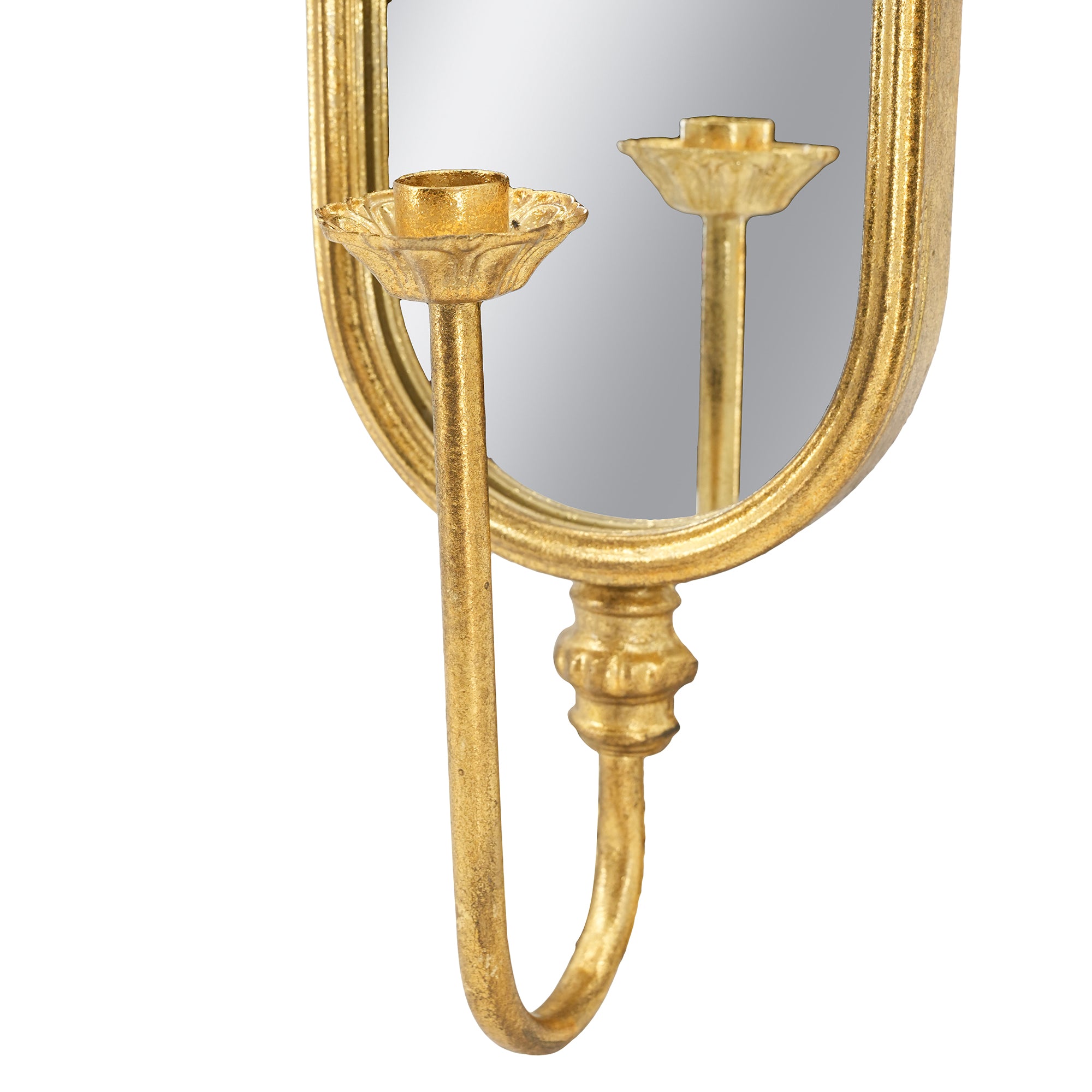 Gold Mirrored Candle Wall Sconces Set of 2 | 28" Iron Bow-Top Holders