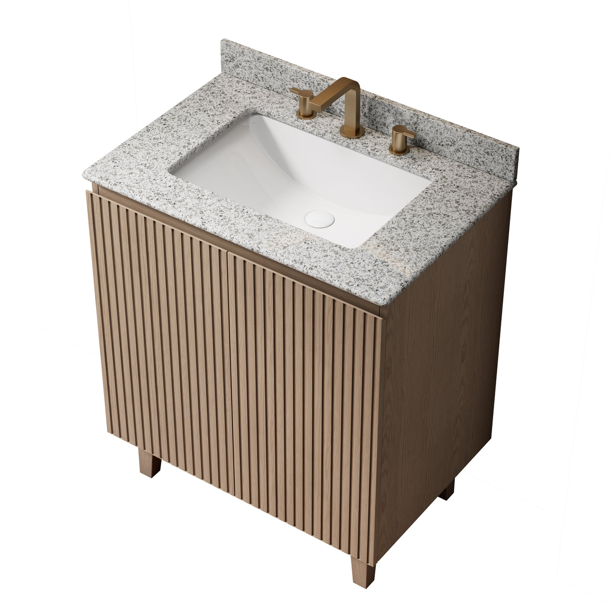 DOIN 30" Freestanding Bathroom Vanity with Natural Granite Countertop and Ceramic Basin, Heidelberg Woodgrain Cabinet, 8" Widespread 3-Hole Faucet Configuration, Disassembled