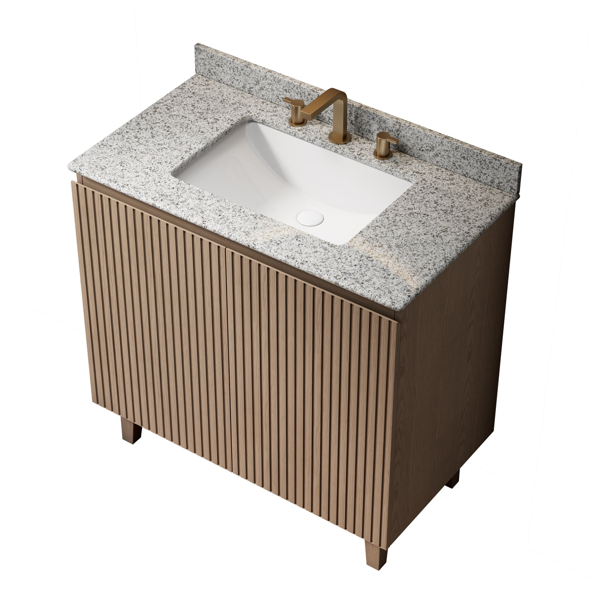 DOIN 36" Freestanding Bathroom Vanity with Natural Granite Countertop and Ceramic Basin, Heidelberg Woodgrain Cabinet, 8" Widespread 3-Hole Faucet Configuration, Disassembled