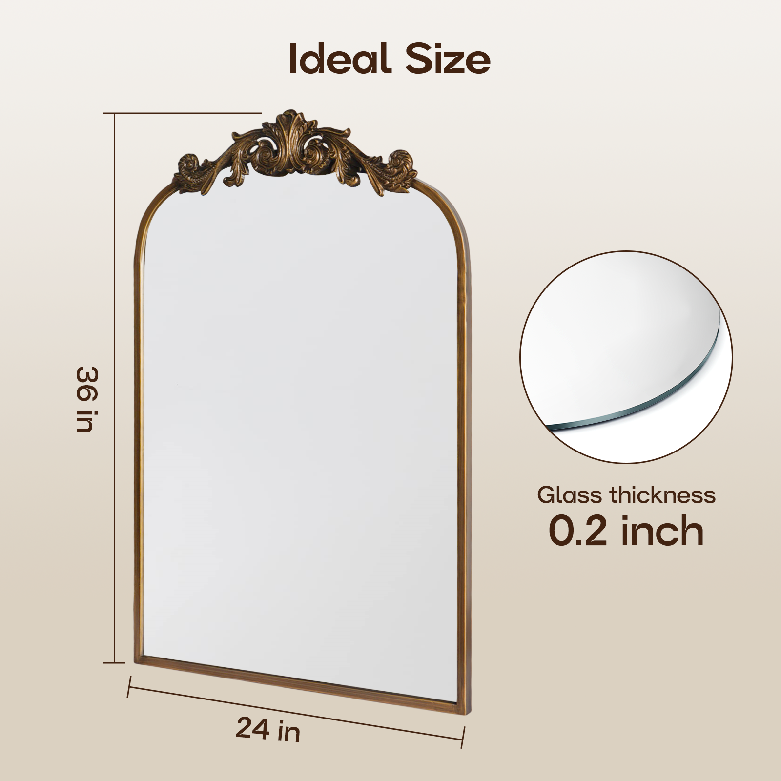 USHOWER Retra Series – 24'' x 36'' Gold Vintage Mirror