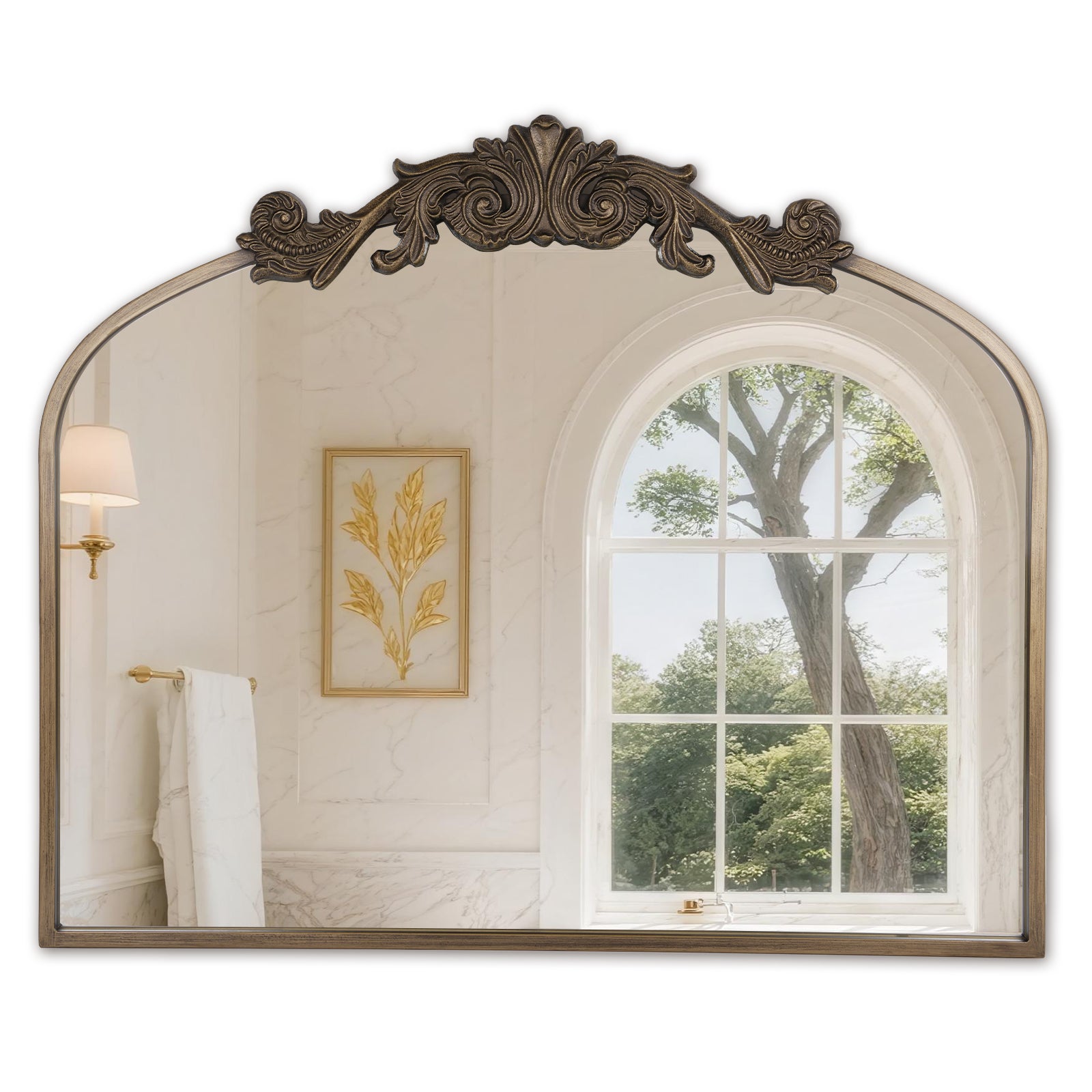 USHOWER Retra Series – 36'' x 30'' Gold Vintage Mirror