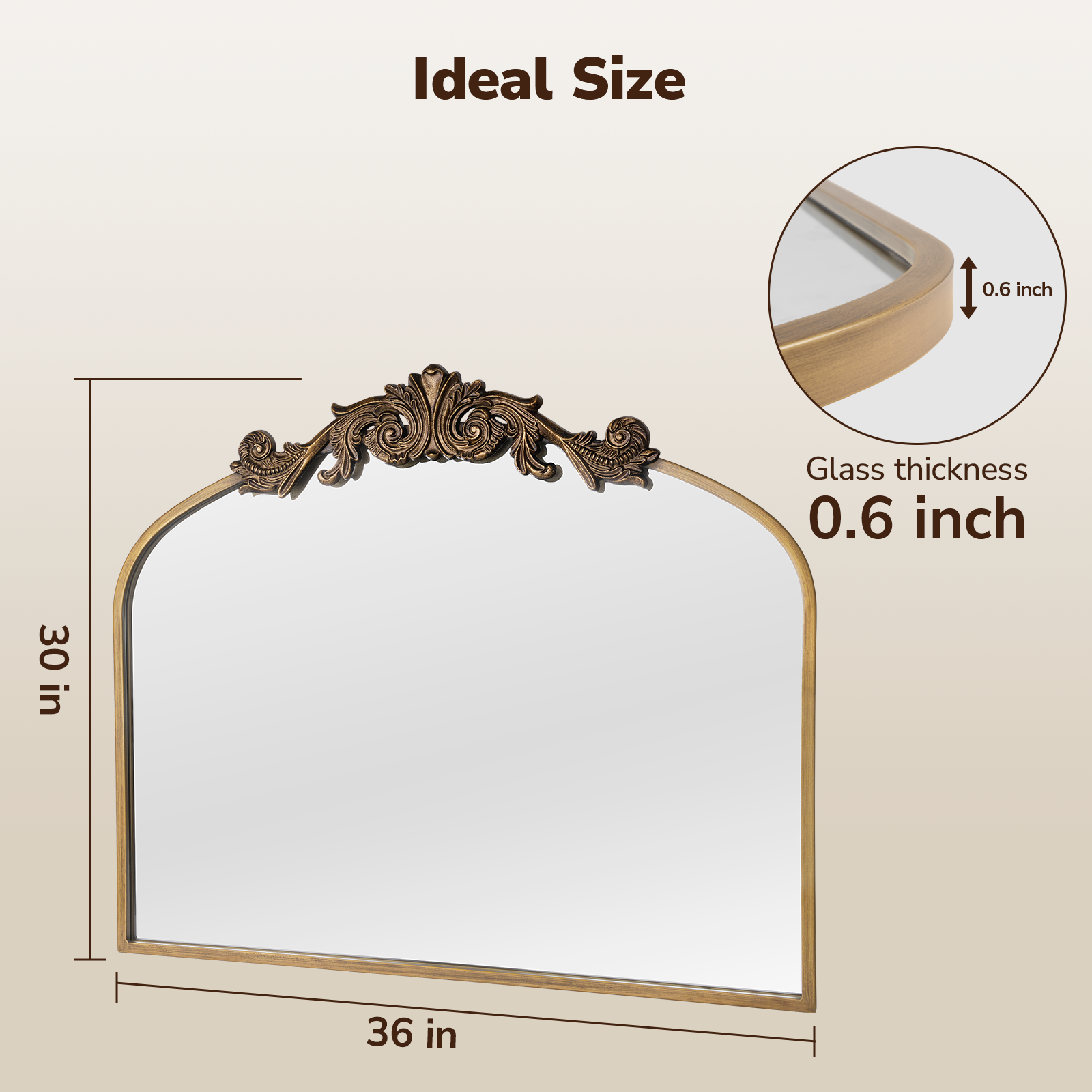 USHOWER Retra Series – 36'' x 30'' Gold Vintage Mirror