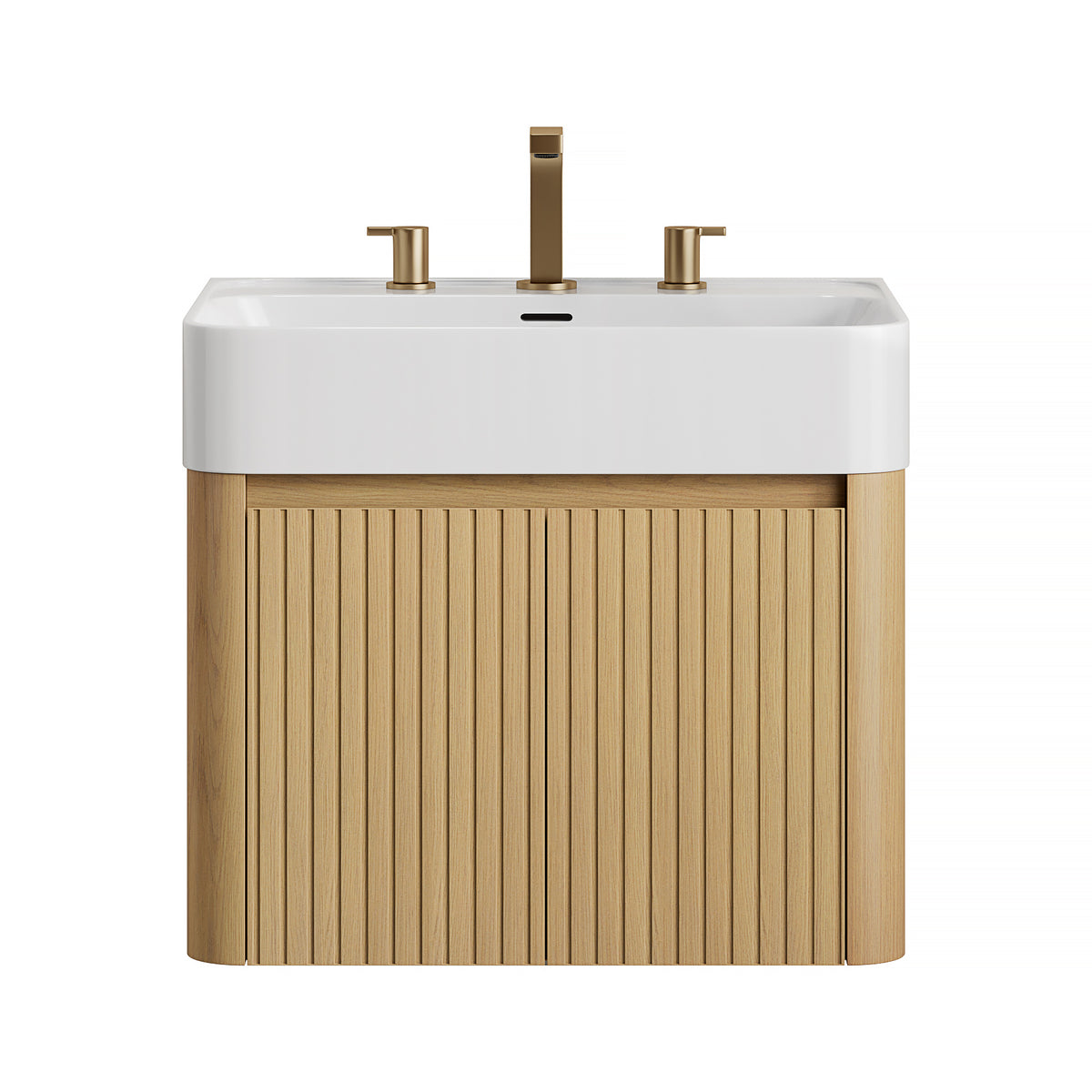 LORAN 24" Wall-Mounted Bathroom Vanity with White Solid Surface Integrated Basin, Floating Storage Cabinet, Corolla Oak Woodgrain, 8" Widespread 3-Hole Faucet Configuration, Disassembled（副本）