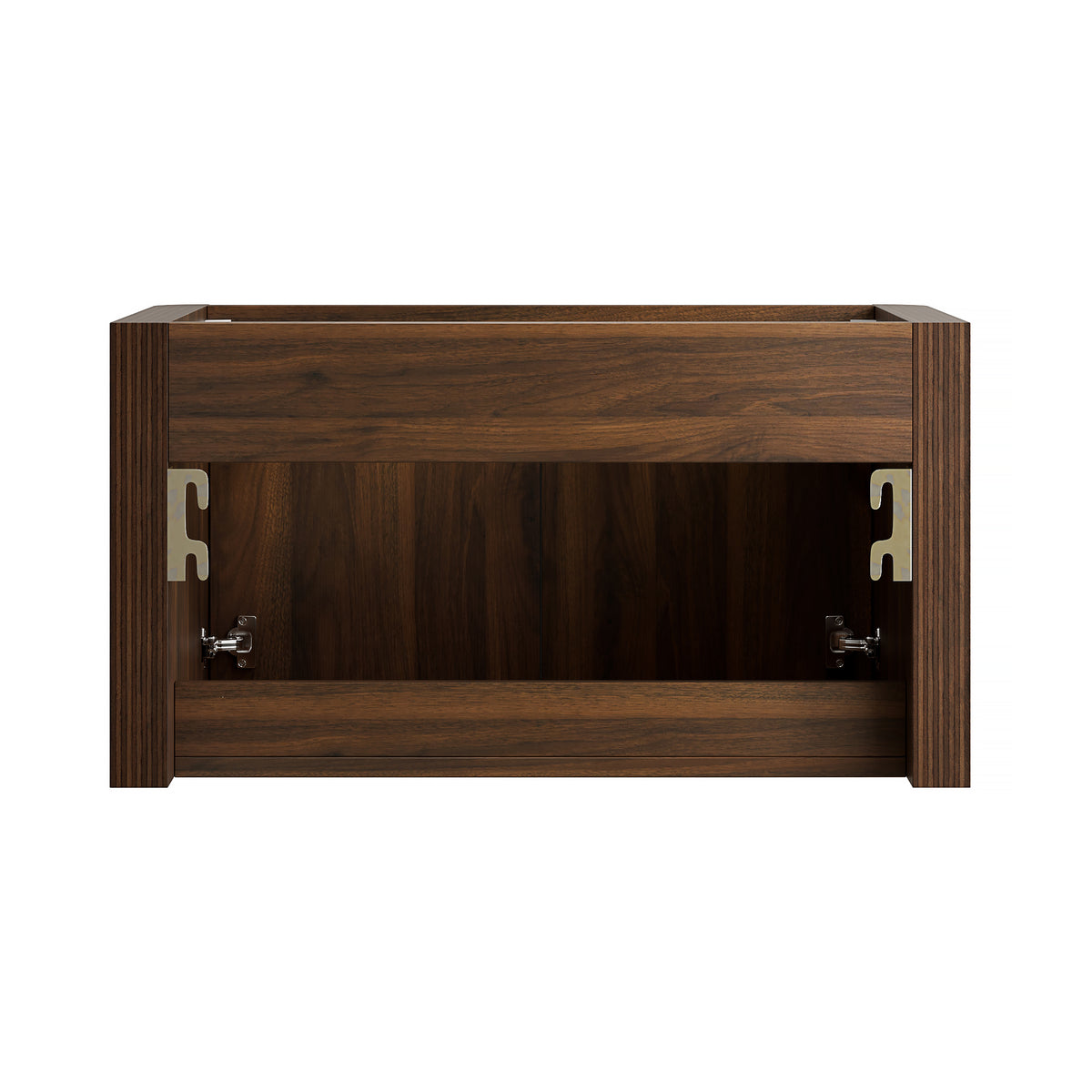 LORAN 30" Wall-Mounted Bathroom Vanity with White Solid Surface Integrated Basin, Floating Storage Cabinet, Walnut Woodgrain, 8" Widespread 3-Hole Faucet Configuration, Disassembled