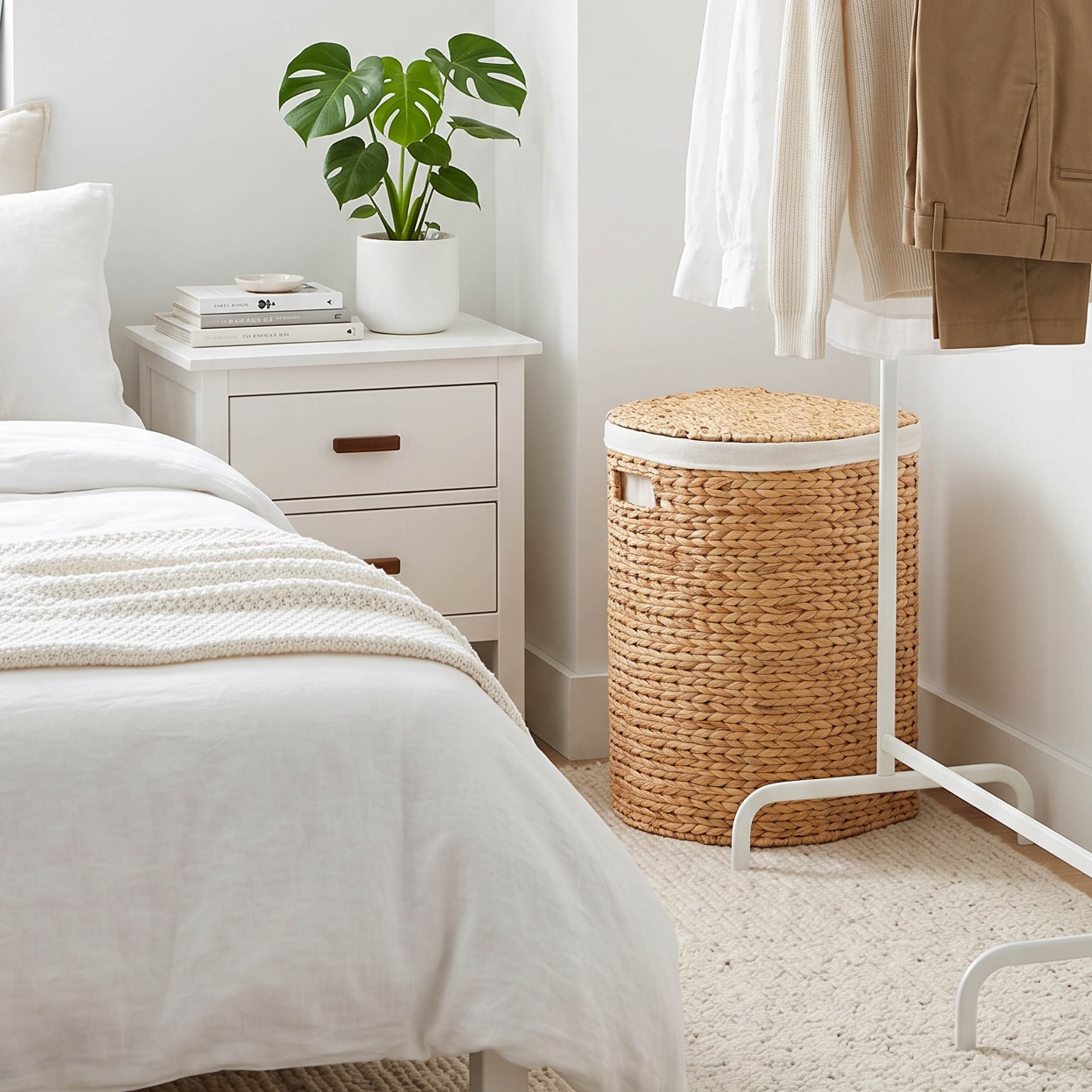 Ludmila Handwoven Water Hyacinth Laundry Hamper – Half Oval Wicker Basket for Clothes Storage & Home Organization, 16.9" x 13.8" x 20.5", Natural Brown
