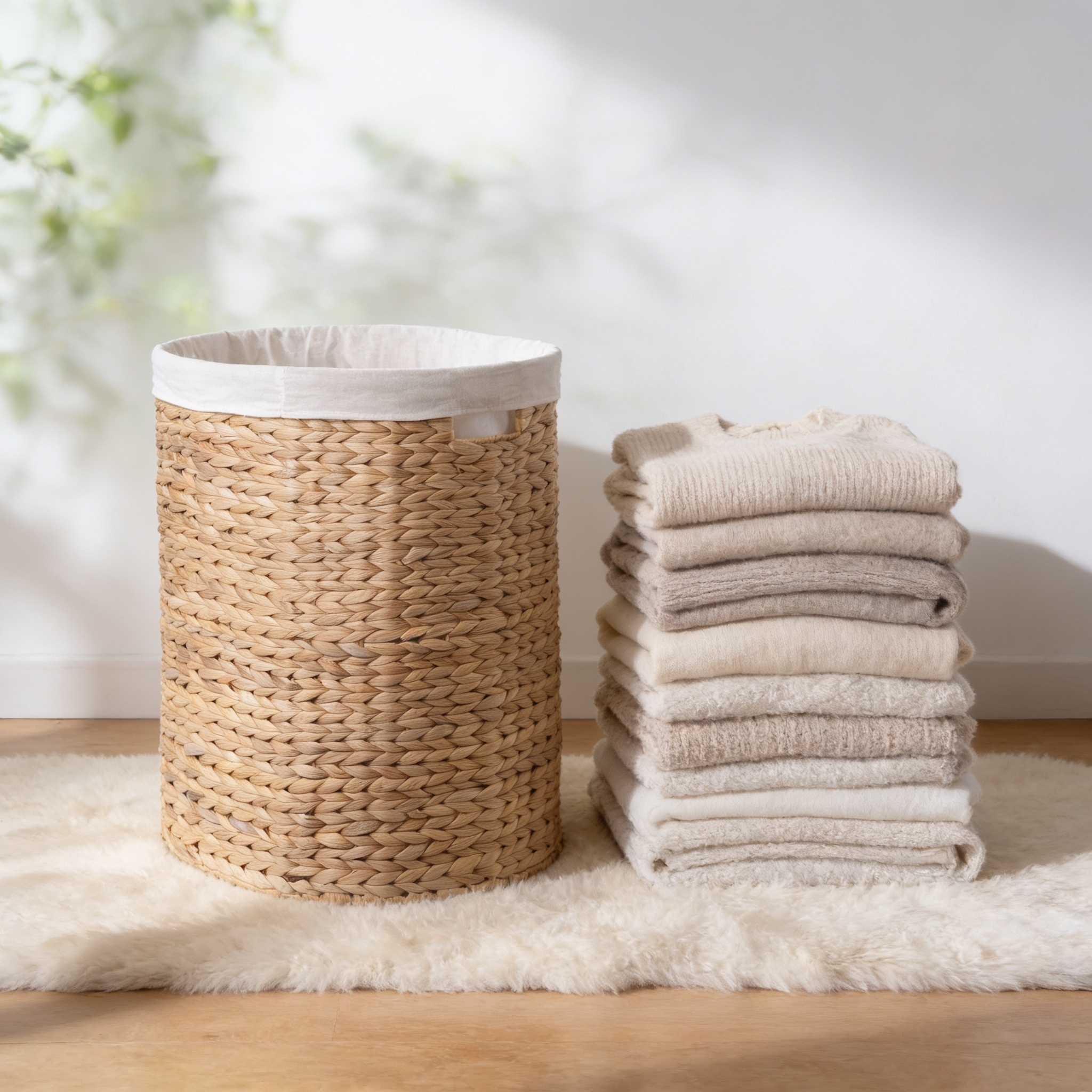 Ludmila Handwoven Water Hyacinth Laundry Hamper – Full Oval Wicker Basket for Clothes Storage & Home Organization, 17.7"L x 15"W x 21.7"H, Natural Brown