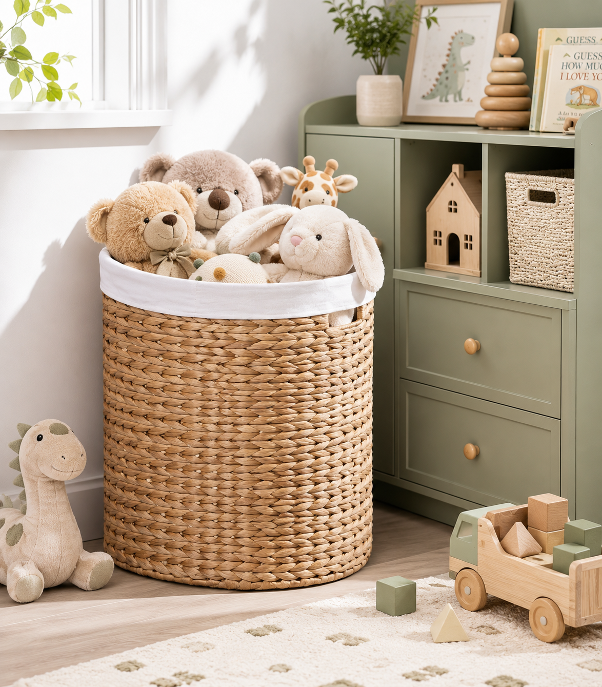 Ludmila Handwoven Water Hyacinth Laundry Hamper – Full Oval Wicker Basket for Clothes Storage & Home Organization, 17.7"L x 15"W x 21.7"H, Natural Brown