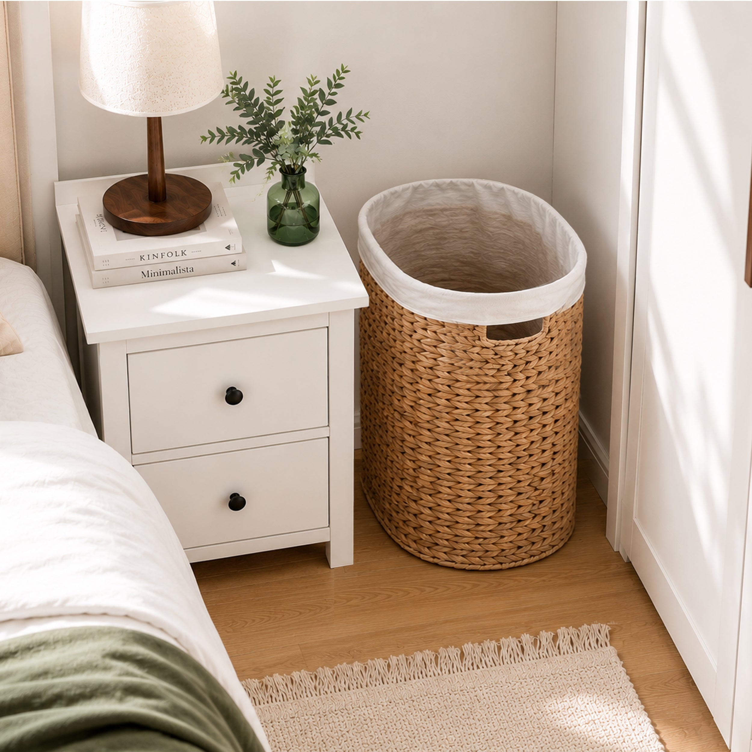 Ludmila Handwoven Water Hyacinth Laundry Hamper – Full Oval Wicker Basket for Clothes Storage & Home Organization, 17.7"L x 15"W x 21.7"H, Natural Brown