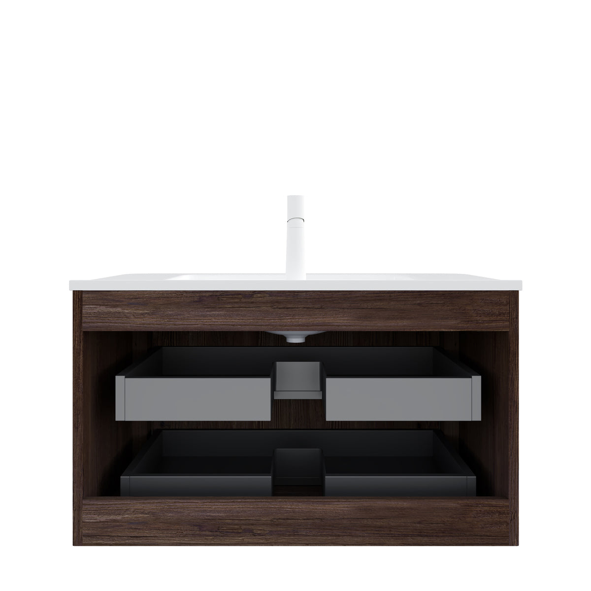 NOOR 36" Bathroom Vanity with Sink, Wall-Mounted Floating Plywood Bathroom Storage Cabinet with 2 Drawers, White Ceramic Basin, NO Faucet, Pre-assembled, Retro Walnut Woodgrain Color