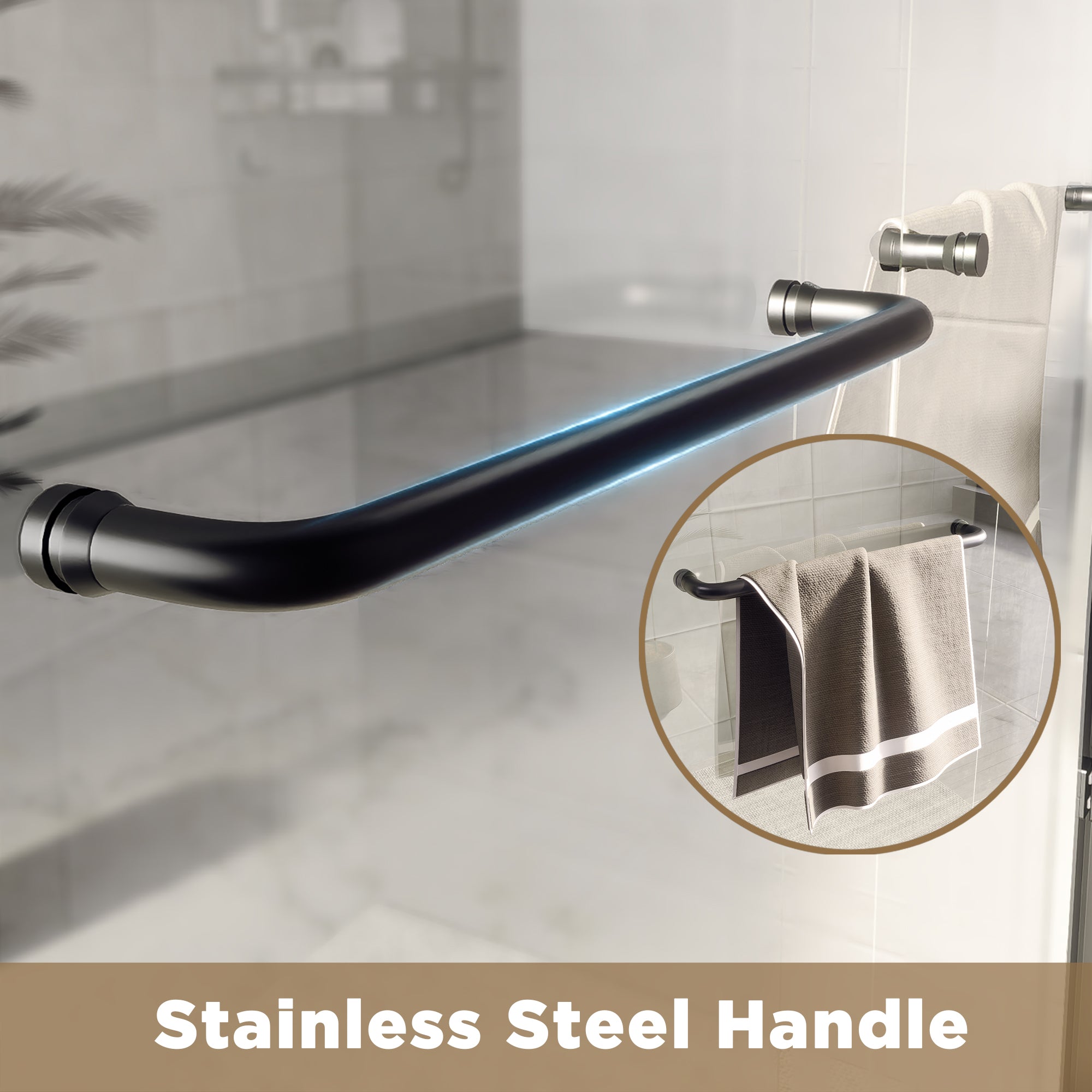 56-60" W x 60" H Double Sliding Shower Door with 6mm Tempered Glass, Safety Film, Matte Black Aluminum Frame & Stainless Steel Handle