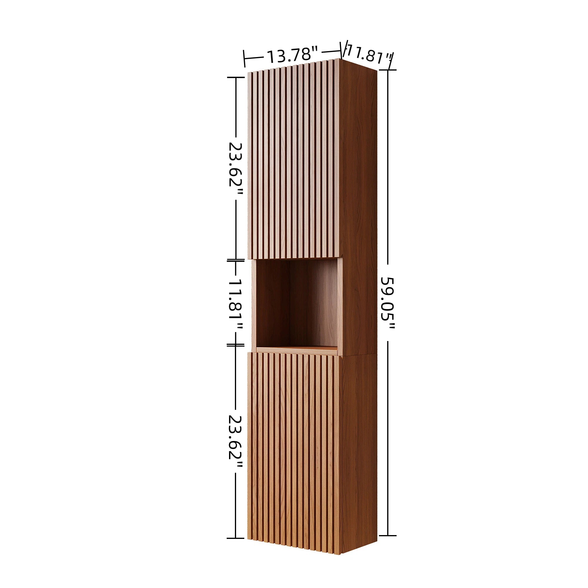 MITCH 59" Tall Bathroom Wall Mounted Cabinet, Narrow Storage Cabinet with Doors and Shelves, Suitable for Small Spaces, Applicable to Bathroom, Living Rooms and Laundry, Brown Oak Woodgrain Color