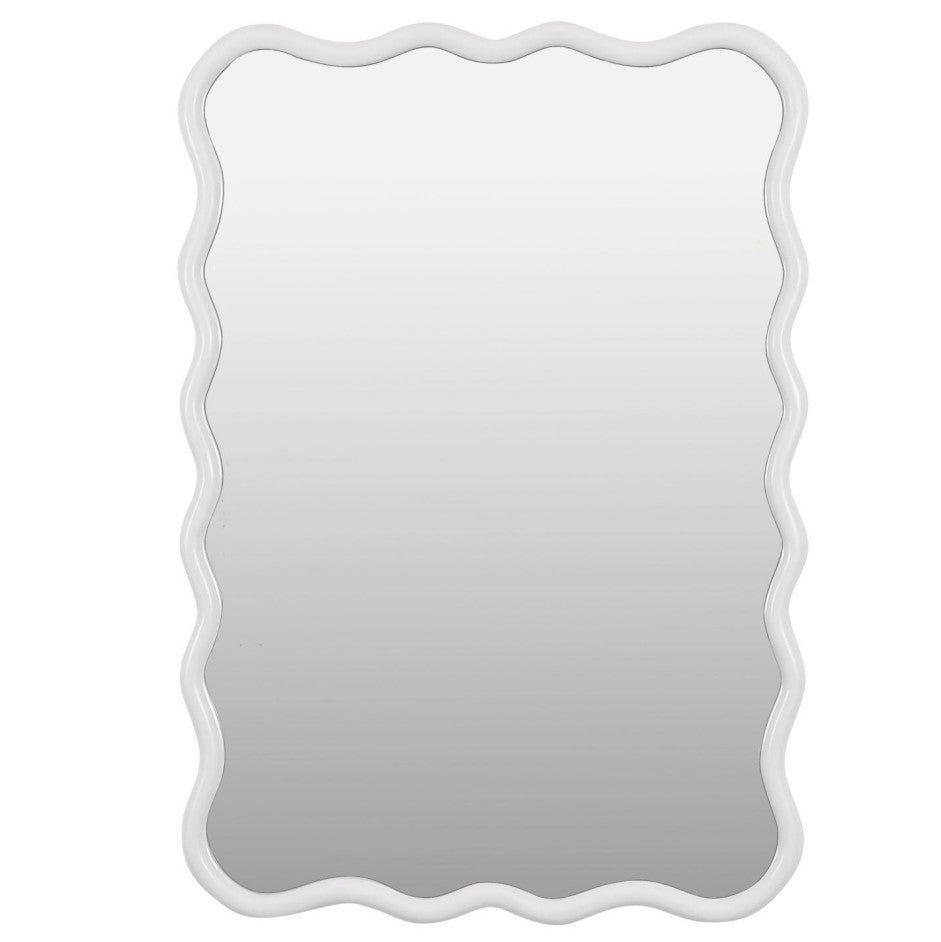 Wavy Rectangular White Wall Mirror, Solid Wood, 28'' x 39.8''
