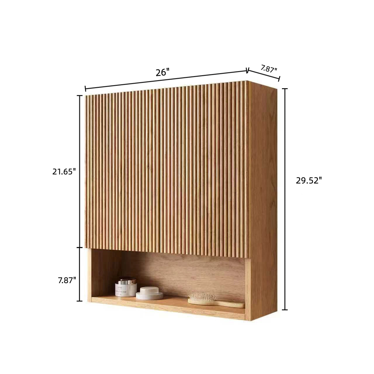 TOBI 26" Wall-Mounted Striped Bathroom Cabinet, with Doors, Shelf and Open Storage Compartment Over The Toilet Storage Cabinet for Bathroom, Kitchen, Laundry Room, Natural Woodgrain Color