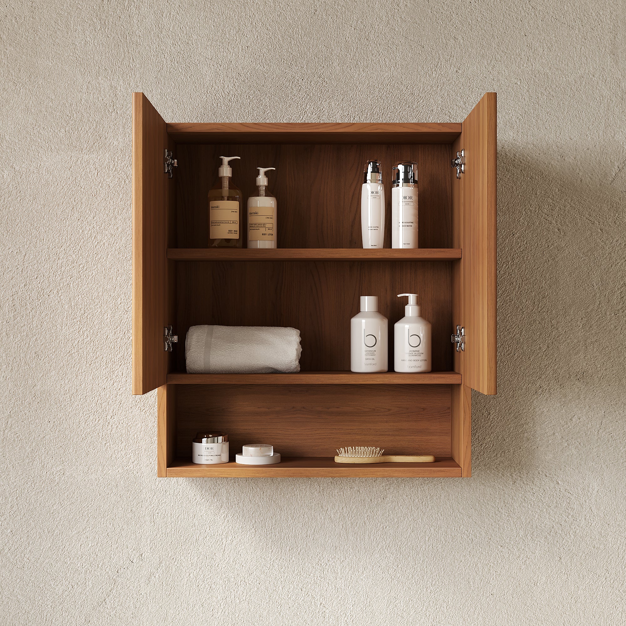 TOBI 26" Wall-Mounted Striped Bathroom Cabinet, with Doors, Shelf and Open Storage Compartment Over The Toilet Storage Cabinet for Bathroom, Kitchen, Laundry Room, Brown Oak Woodgrain Color