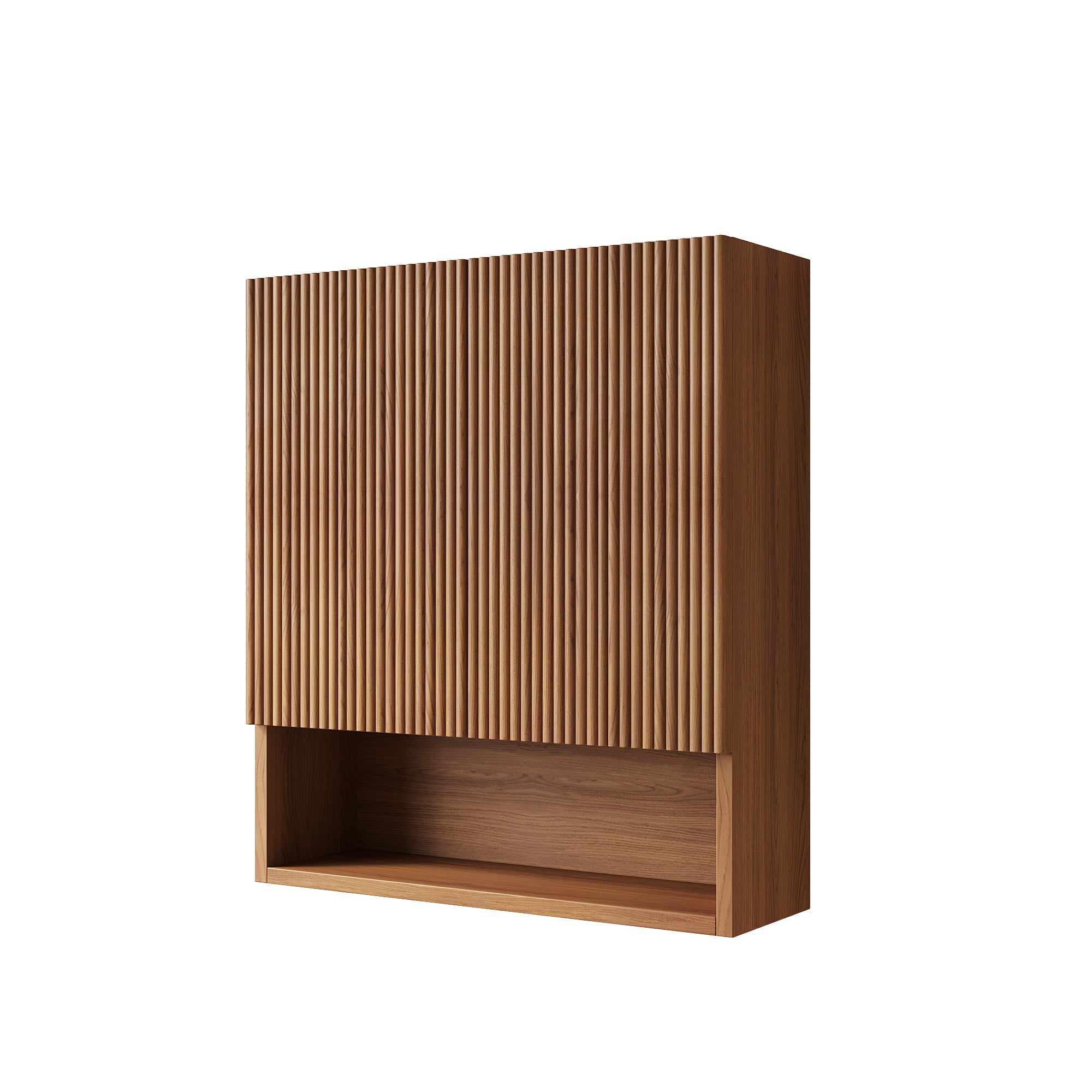 TOBI 26" Wall-Mounted Striped Bathroom Cabinet, with Doors, Shelf and Open Storage Compartment Over The Toilet Storage Cabinet for Bathroom, Kitchen, Laundry Room, Brown Oak Woodgrain Color