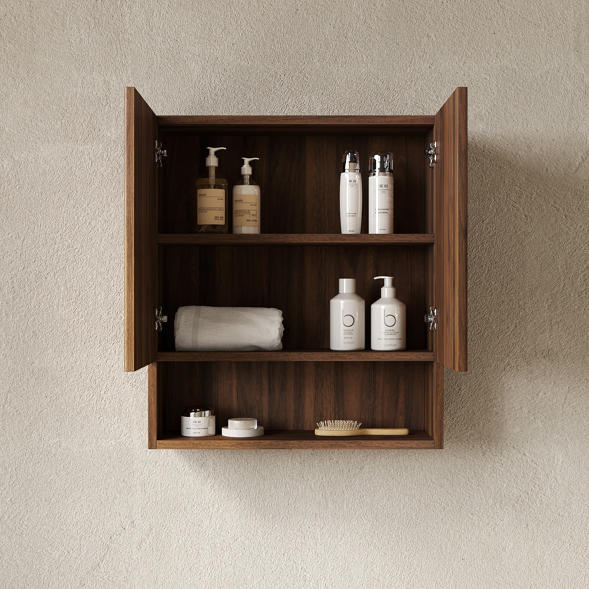 TOBI 26" Wall-Mounted Striped Bathroom Cabinet, with Doors, Shelf and Open Storage Compartment Over The Toilet Storage Cabinet for Bathroom, Kitchen, Laundry Room, Dark Walnut Woodgrain Color
