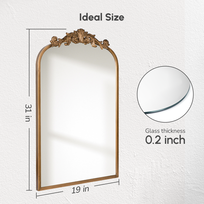 USHOWER Retra Series 19x31 Inch Gold Vintage Mirror with 0.2-Inch Thick Glass and Classic Decorative Frame