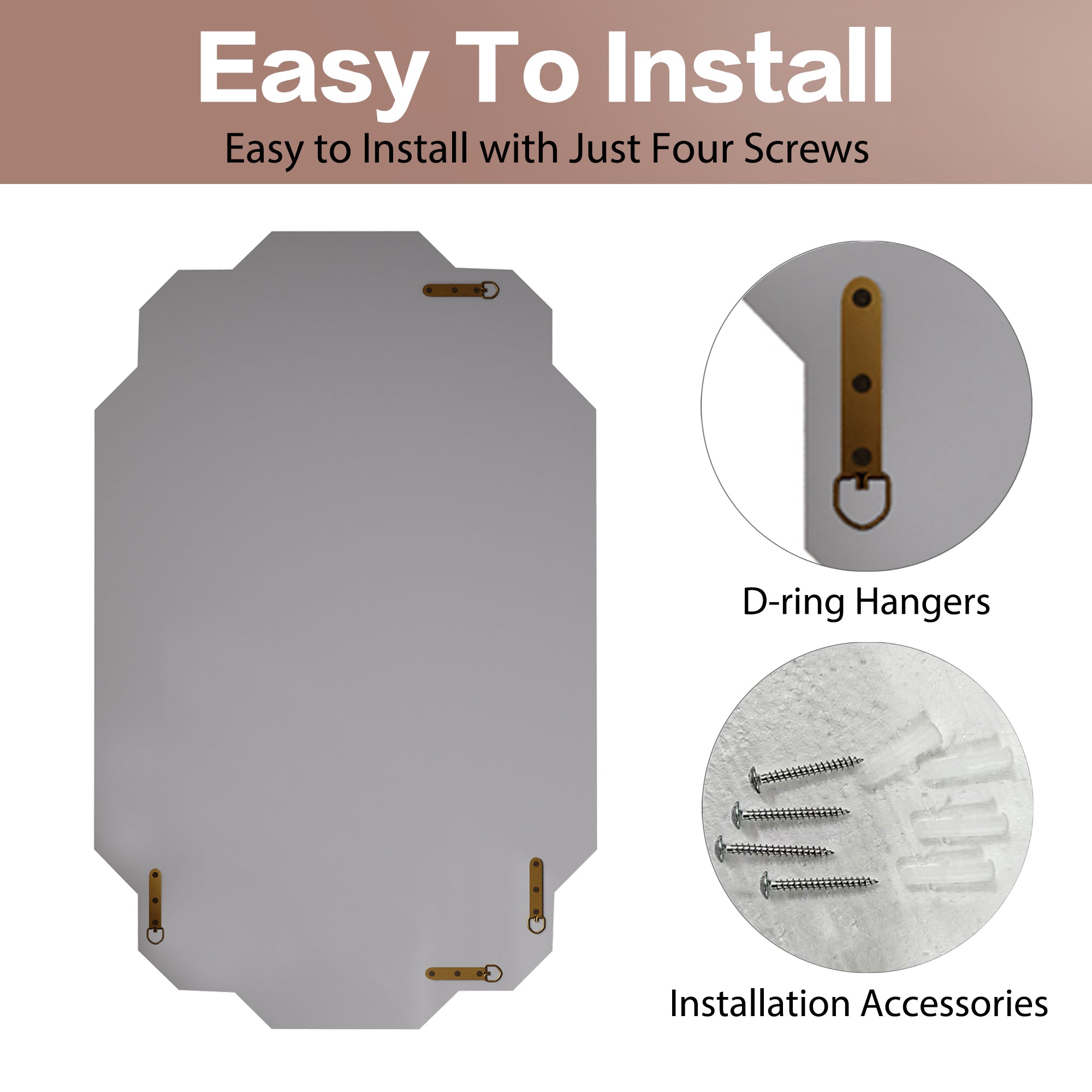 Geometric Rectangular Frameless Wall Mirror, 23.8''x35.82''