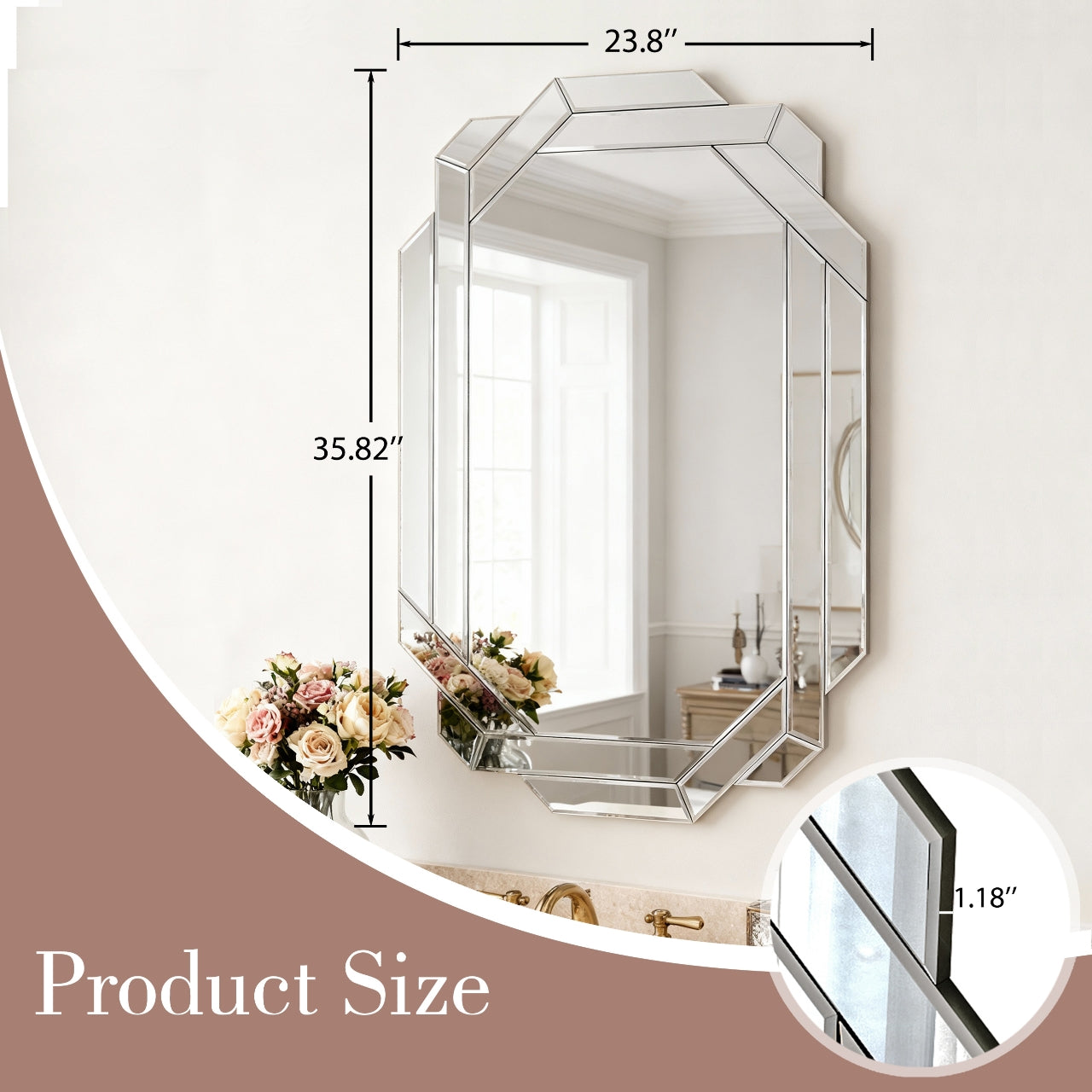 Geometric Rectangular Frameless Wall Mirror, 23.8''x35.82''