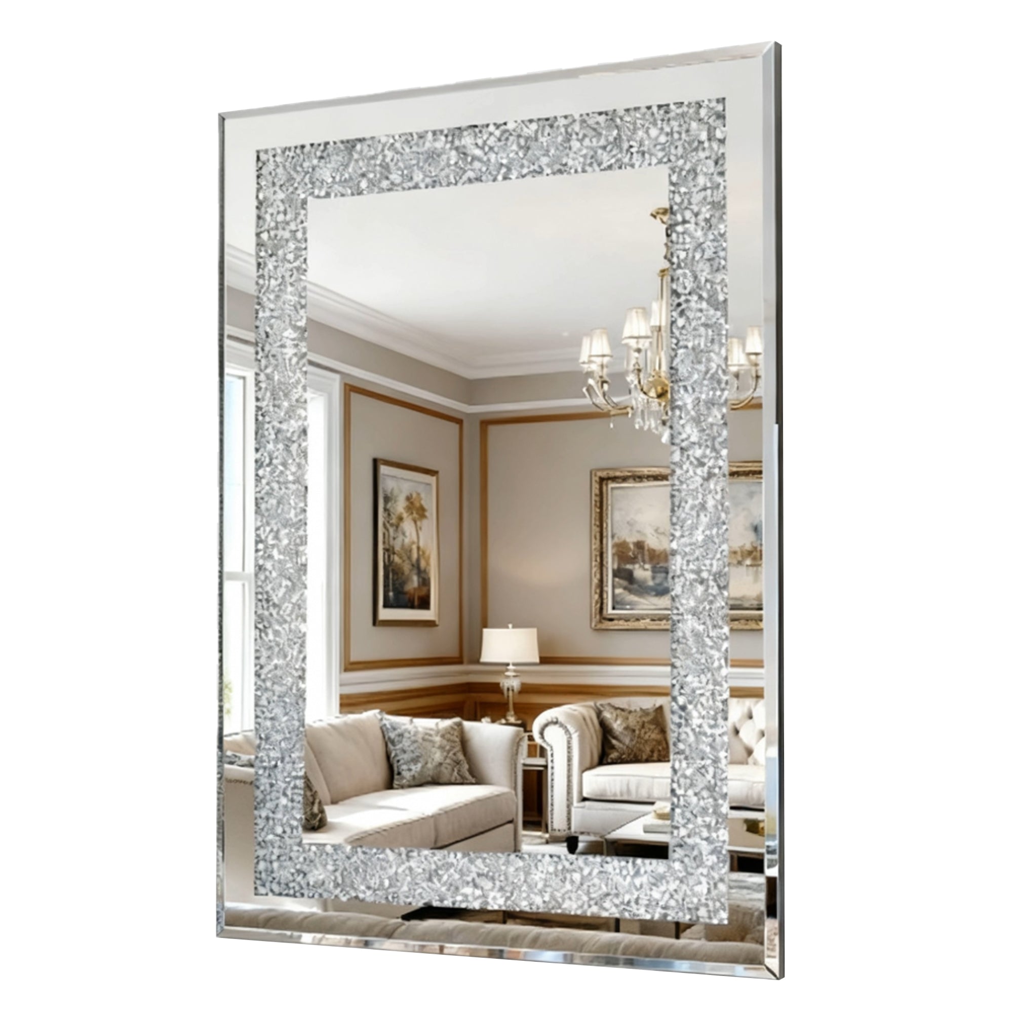 Crystal Crush Diamond Rectangle Silver Mirror for Wall, 23.8'' x 35.82''