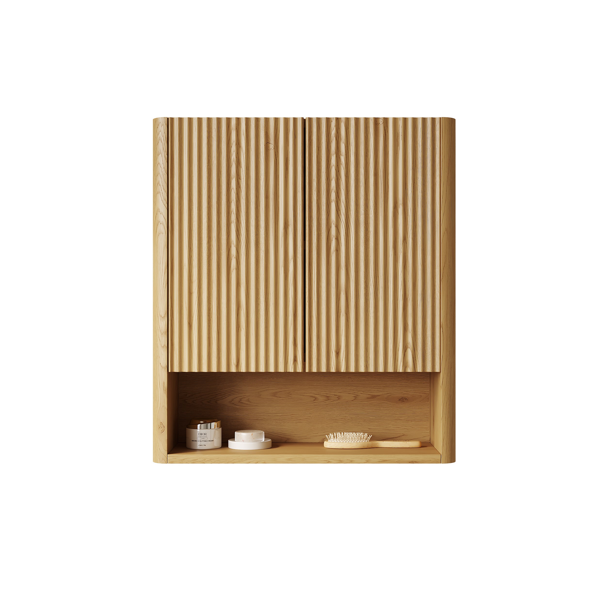 ZULA 26" Wall-Mounted Striped Bathroom Cabinet, with Doors, Shelf and Open Storage Compartment Over The Toilet Storage Cabinet for Bathroom, Kitchen, Laundry Room, Corolla Oak Woodgrain Color Finish