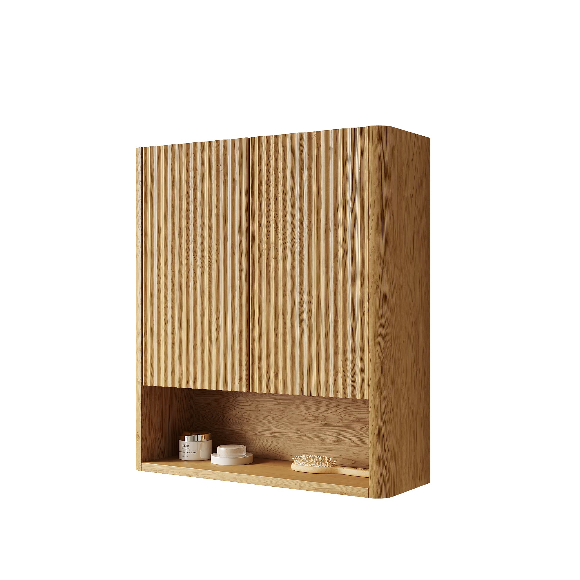 ZULA 26" Wall-Mounted Striped Bathroom Cabinet, with Doors, Shelf and Open Storage Compartment Over The Toilet Storage Cabinet for Bathroom, Kitchen, Laundry Room, Corolla Oak Woodgrain Color Finish