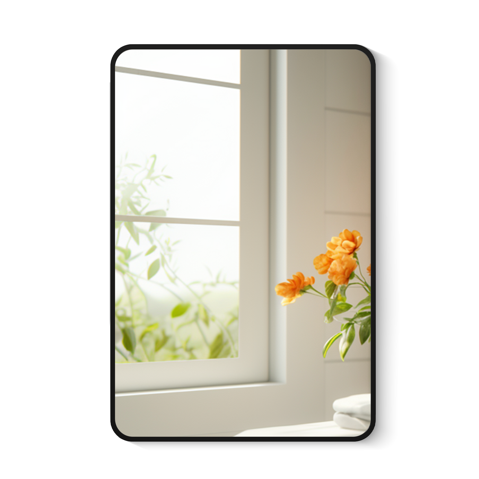 USHOWER Nwar Series 22x30 Black Frame Rectangular Bathroom Mirror, Vertical Mount, Modern Minimalist Look