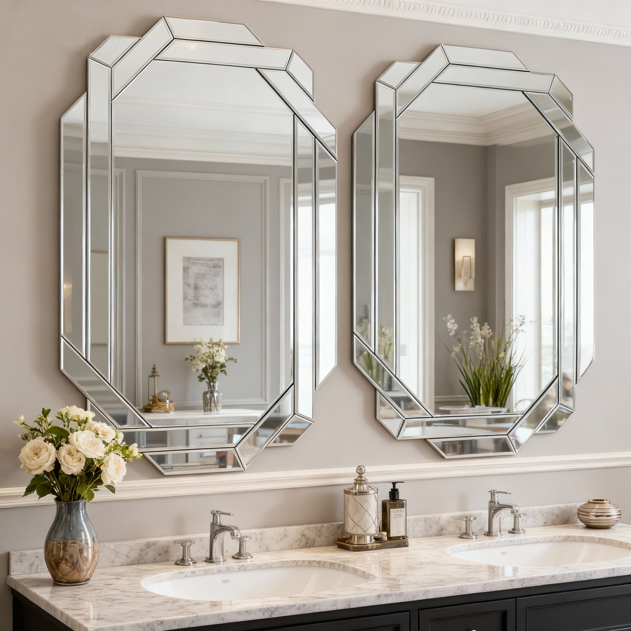 Geometric Rectangular Frameless Wall Mirror, 23.8''x35.82''