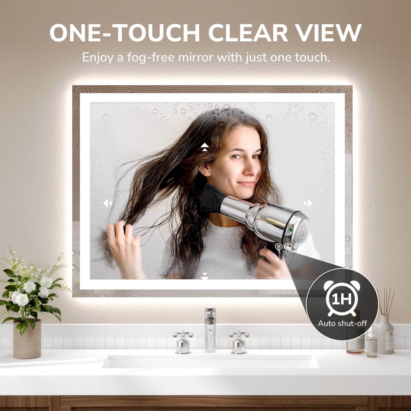 USHOWER Klara Series – 48'' x 36'' Rectangular LED Bathroom Mirror