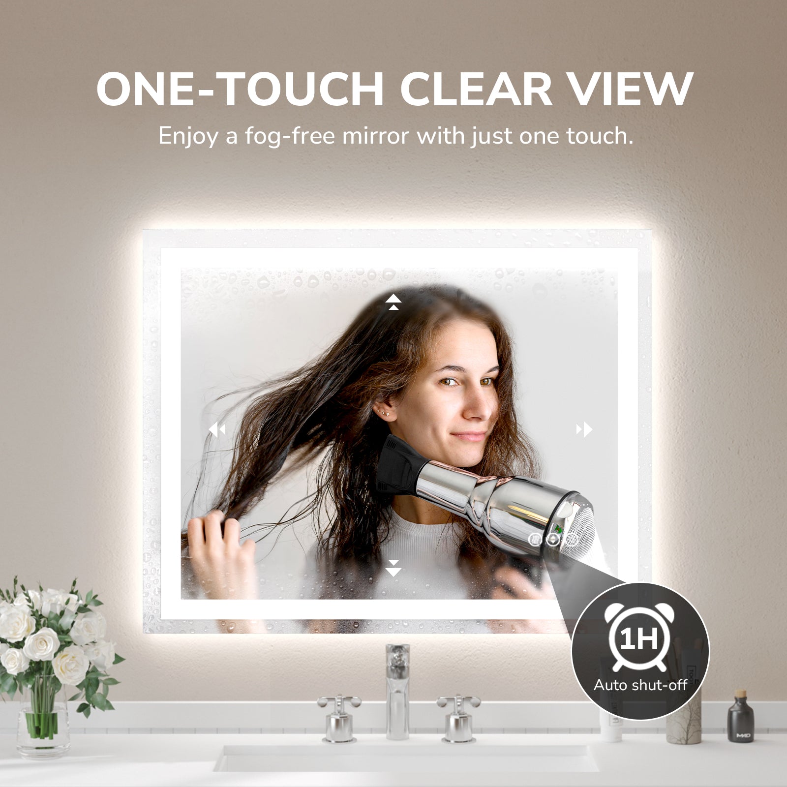 USHOWER Klara Series – 40'' x 32'' Rectangular LED Bathroom Mirror