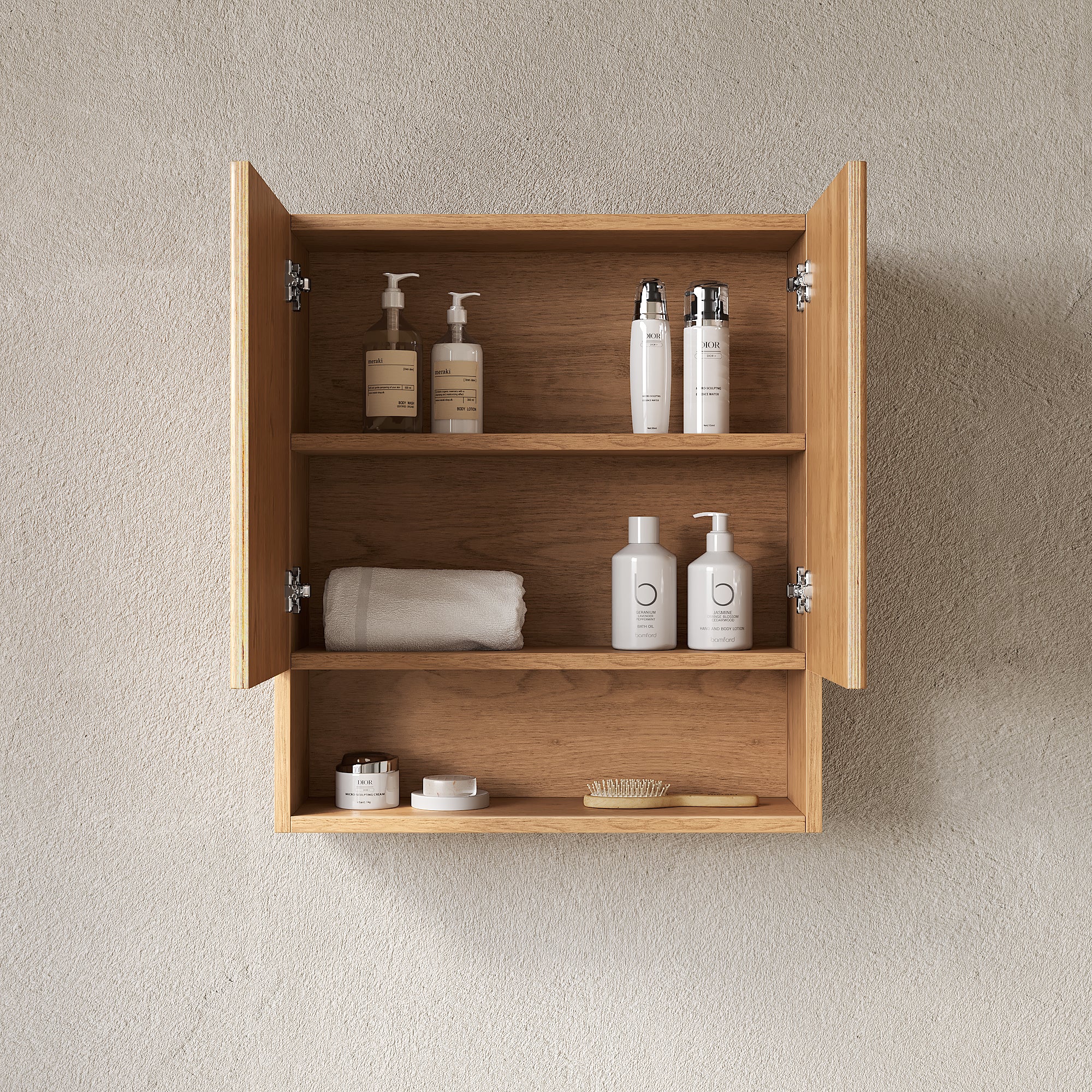 TOBI 26" Wall-Mounted Striped Bathroom Cabinet, with Doors, Shelf and Open Storage Compartment Over The Toilet Storage Cabinet for Bathroom, Kitchen, Laundry Room, Natural Woodgrain Color