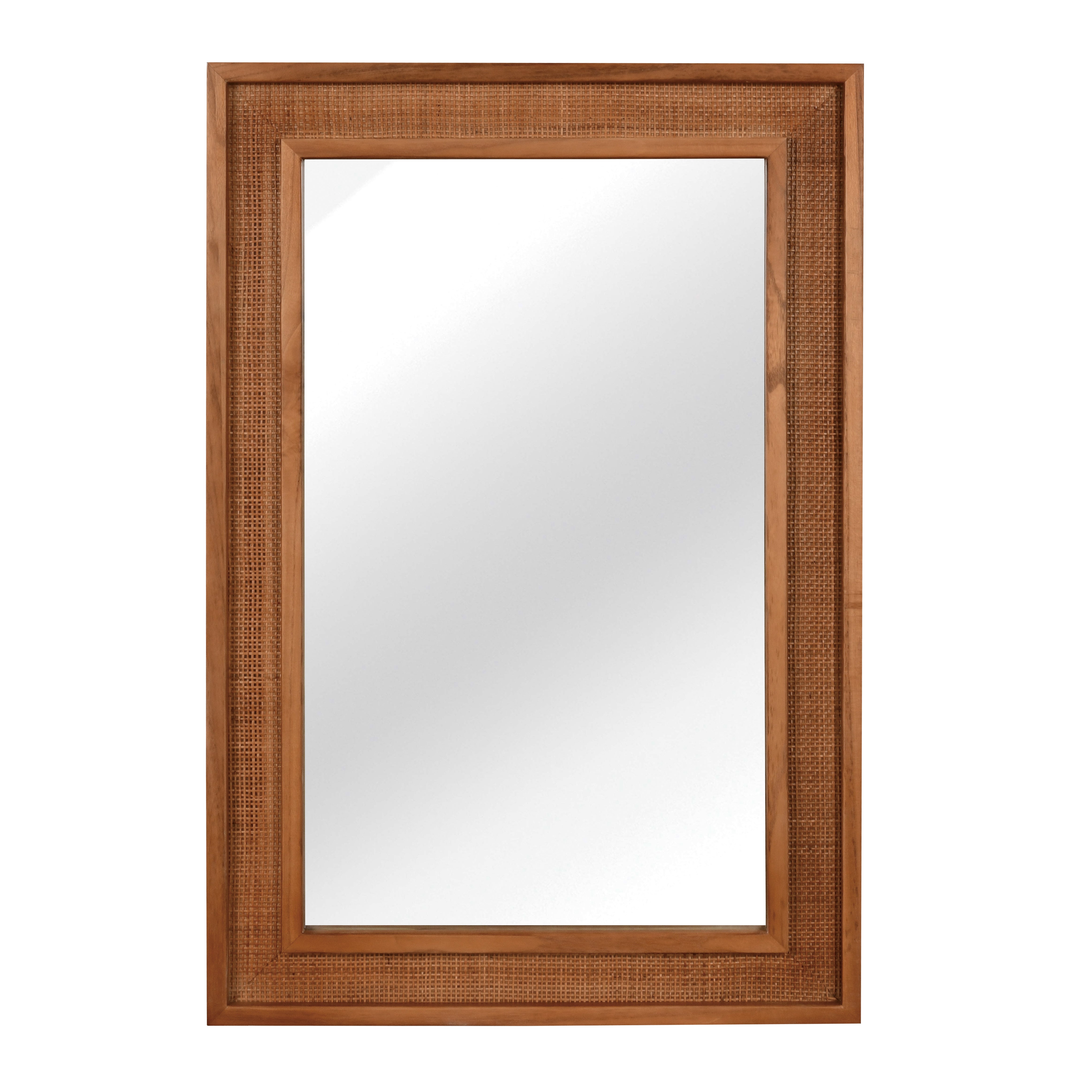 24" x 36" Decorative Mirror, Yellowish Brown Rattan Rectangle Solid Wood Frame, For Farmhouse,Home Decor,Entryway（副本）