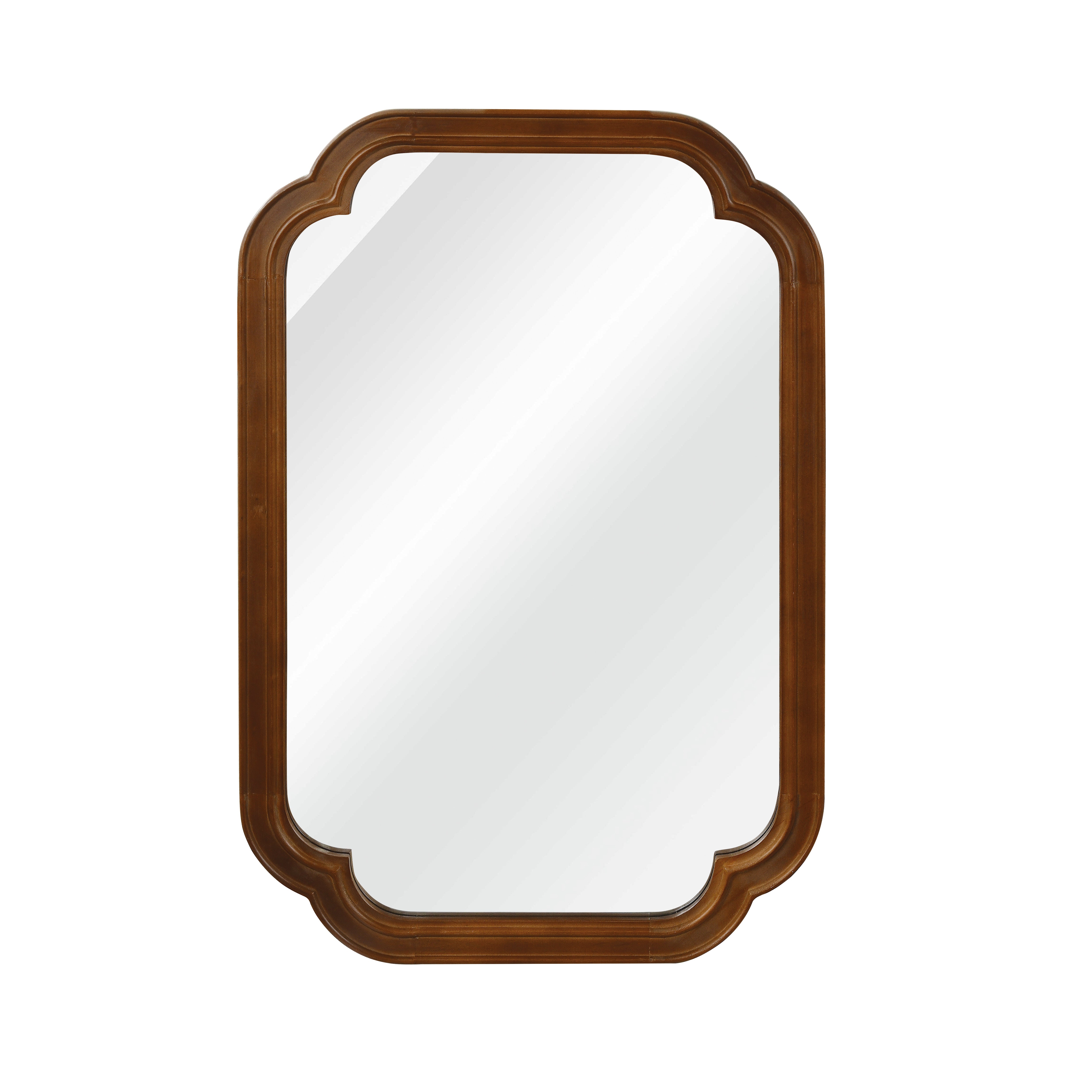 Black Walnut 20" x 30" Solid Wood Frame Rounded Corner Wall Mirror, Elegant Decorative Wall Mirror for Bedroom