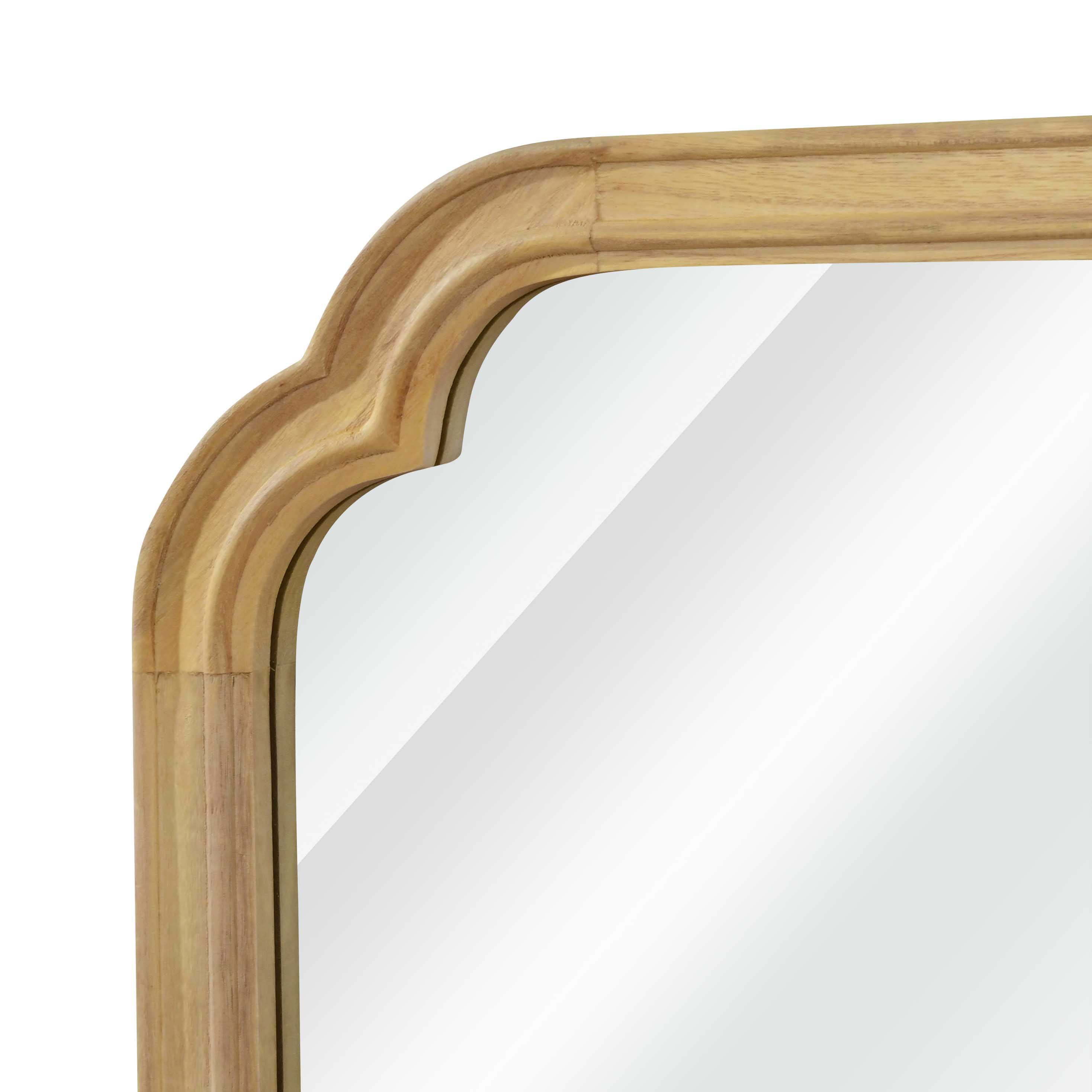 Natural Wood 20" x 30" Rounded Corner Solid Wood Frame Wall Mirror, Decorative Wall Mirror for Bedroom