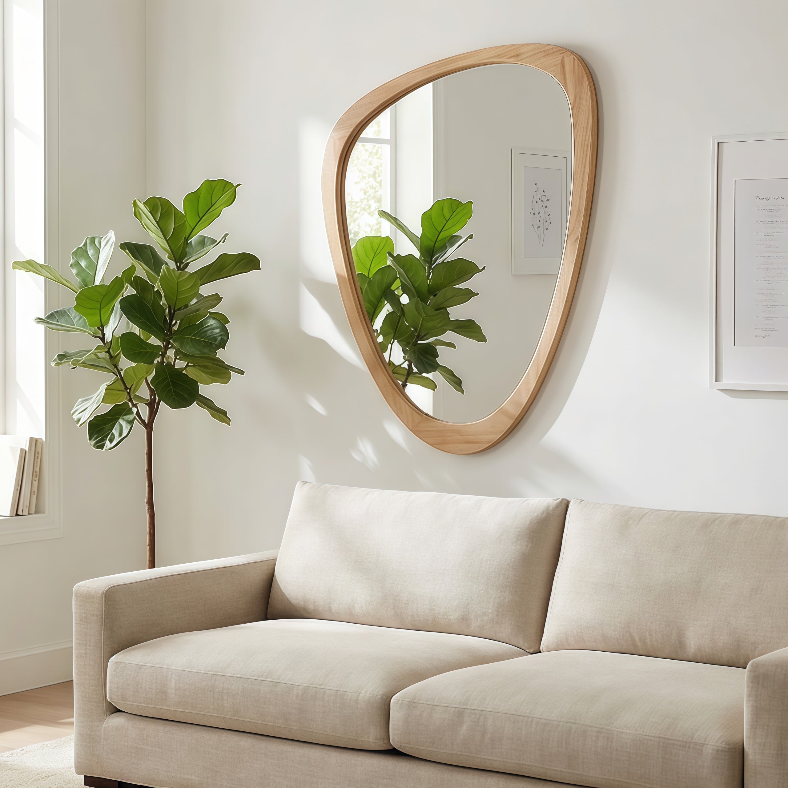 24" x 36" Oak Irregular Wood Frame Mirror|Solid Wood Frame Decorative Bathroom Vanity Mirror for Bedroom, Living Room & Entryway