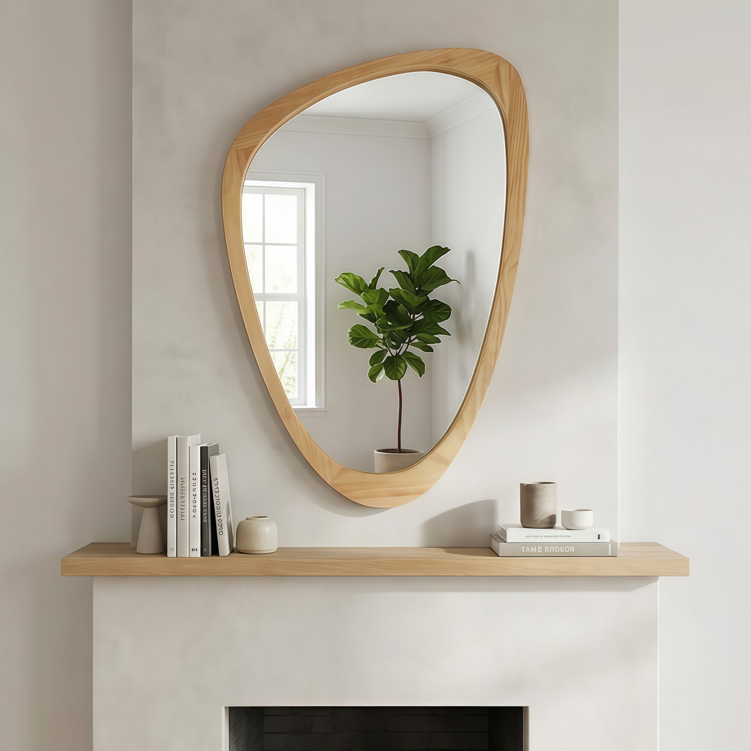 24" x 36" Oak Irregular Wood Frame Mirror|Solid Wood Frame Decorative Bathroom Vanity Mirror for Bedroom, Living Room & Entryway