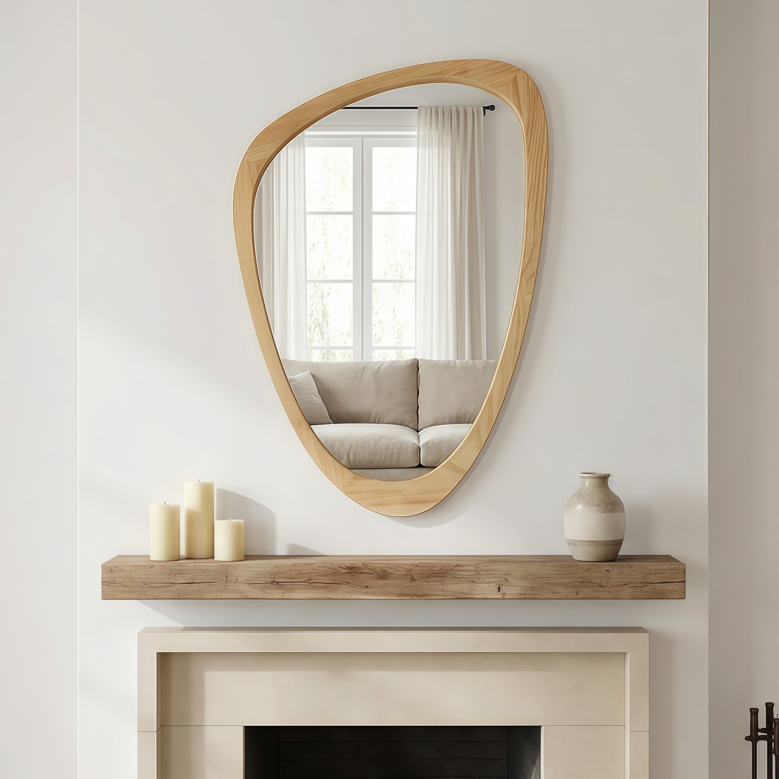 24" x 36" Oak Irregular Wood Frame Mirror|Solid Wood Frame Decorative Bathroom Vanity Mirror for Bedroom, Living Room & Entryway