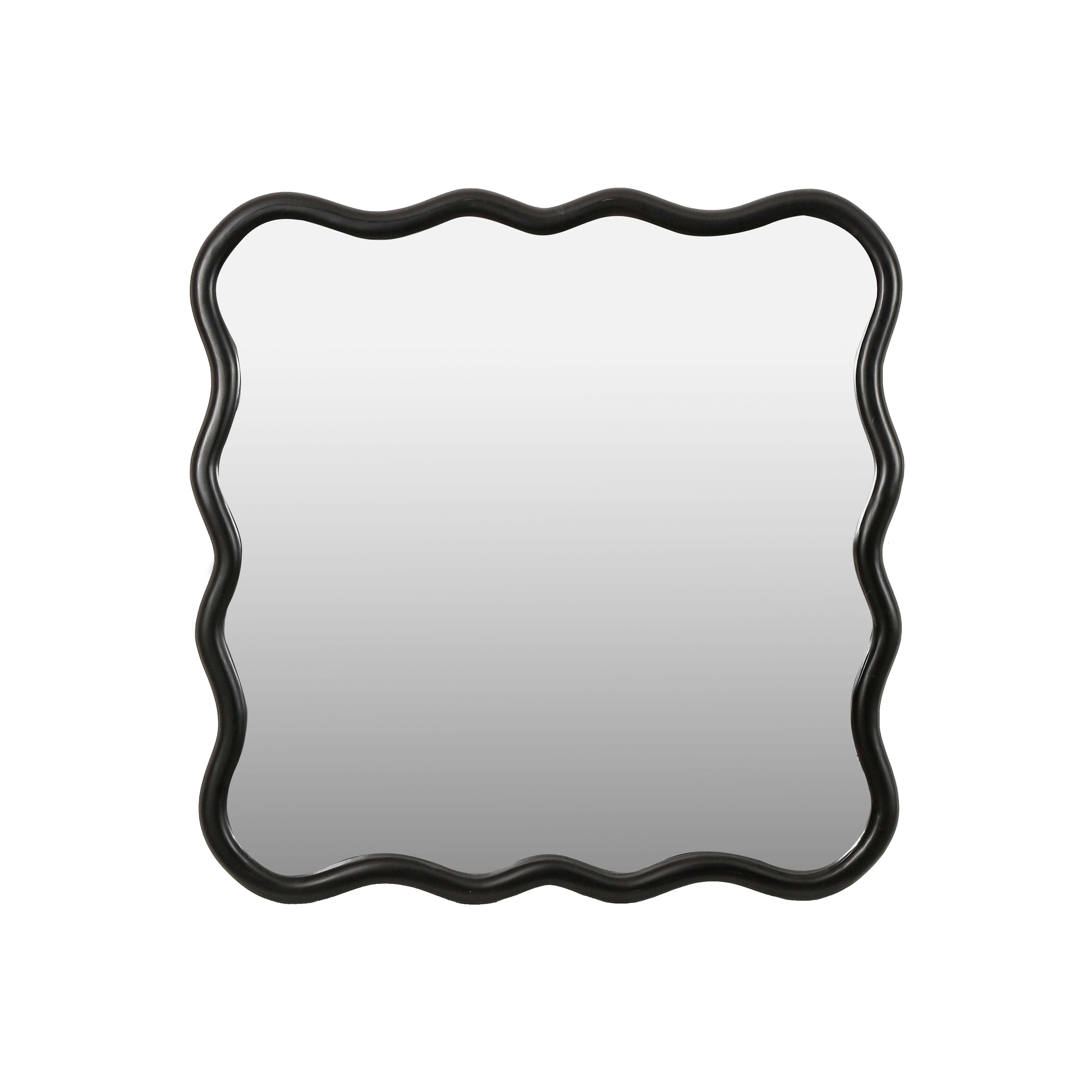 Wavy Square Black Wall Mirror, Solid Wood, 35.8'' x 35.8''
