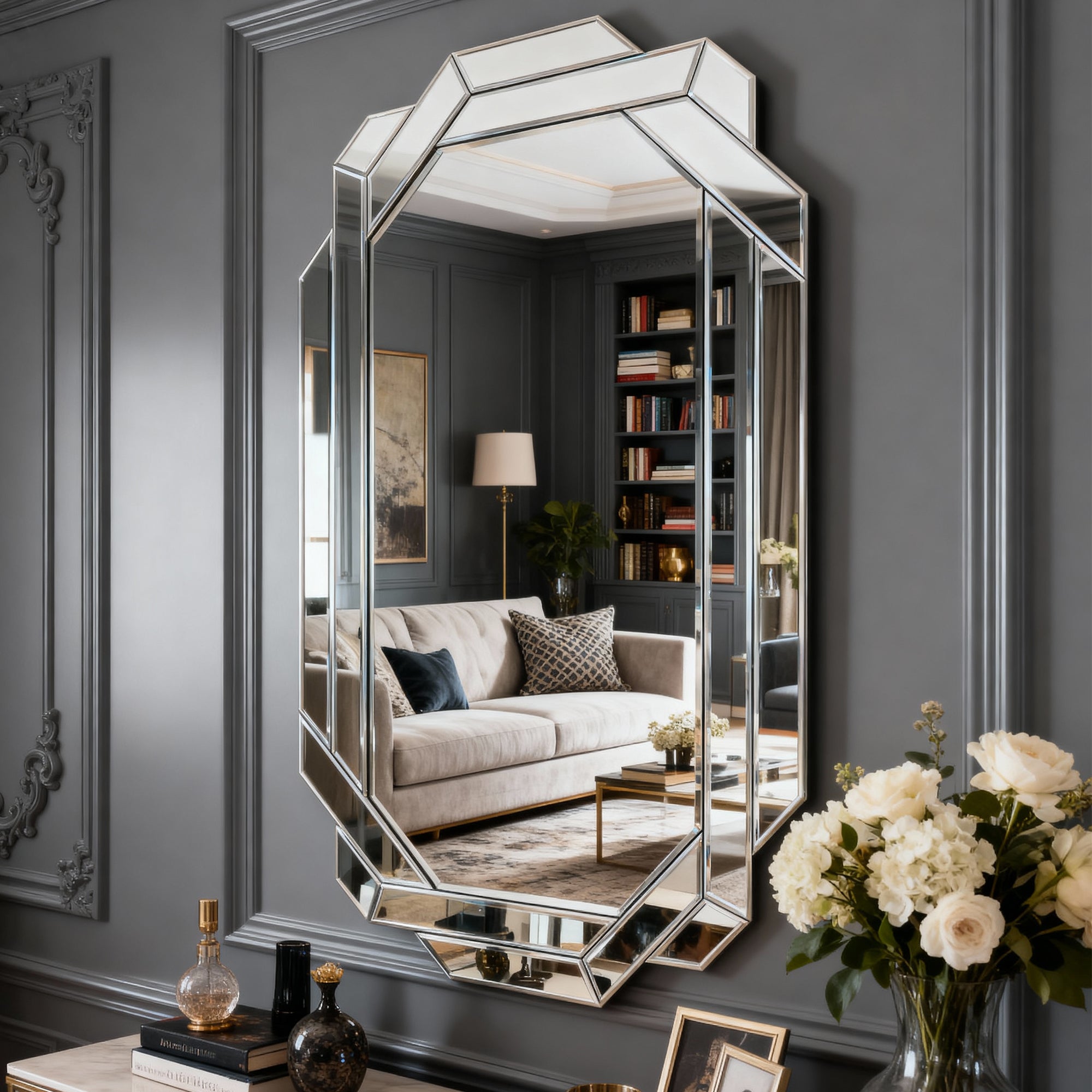 Geometric Rectangular Frameless Wall Mirror, 23.8''x35.82''