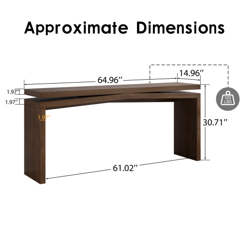 65-Inch Rustic Solid Wood Veneer Console Table, Farmhouse Sofa Table for Entryway, Living Room, Hallway & Behind Couch, Antique Rustic Brown