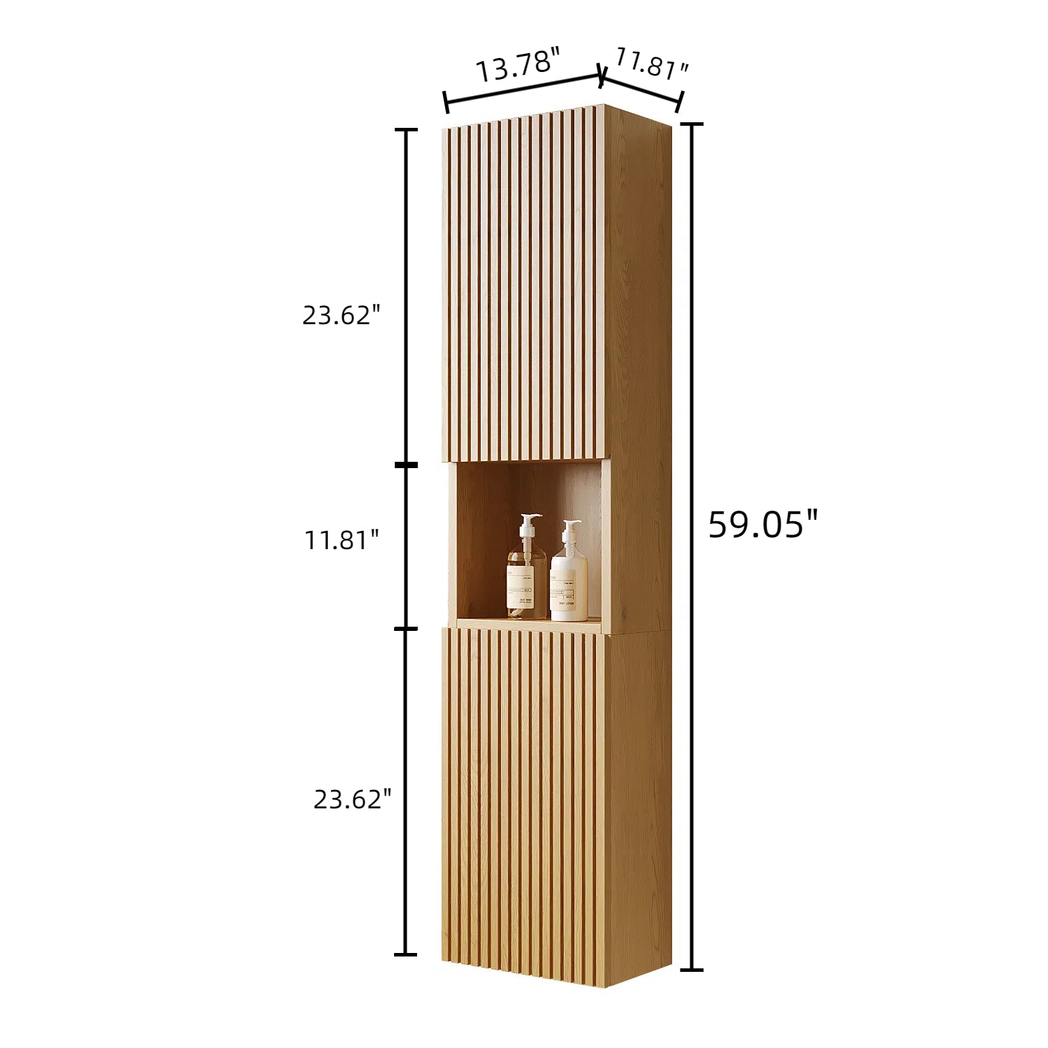 MITCH 59" Tall Bathroom Wall Mounted Cabinet, Narrow Storage Cabinet with Doors and Shelves, Suitable for Small Spaces, Applicable to Bathroom, Living Rooms and Laundry, Corolla Oak Woodgrain Color