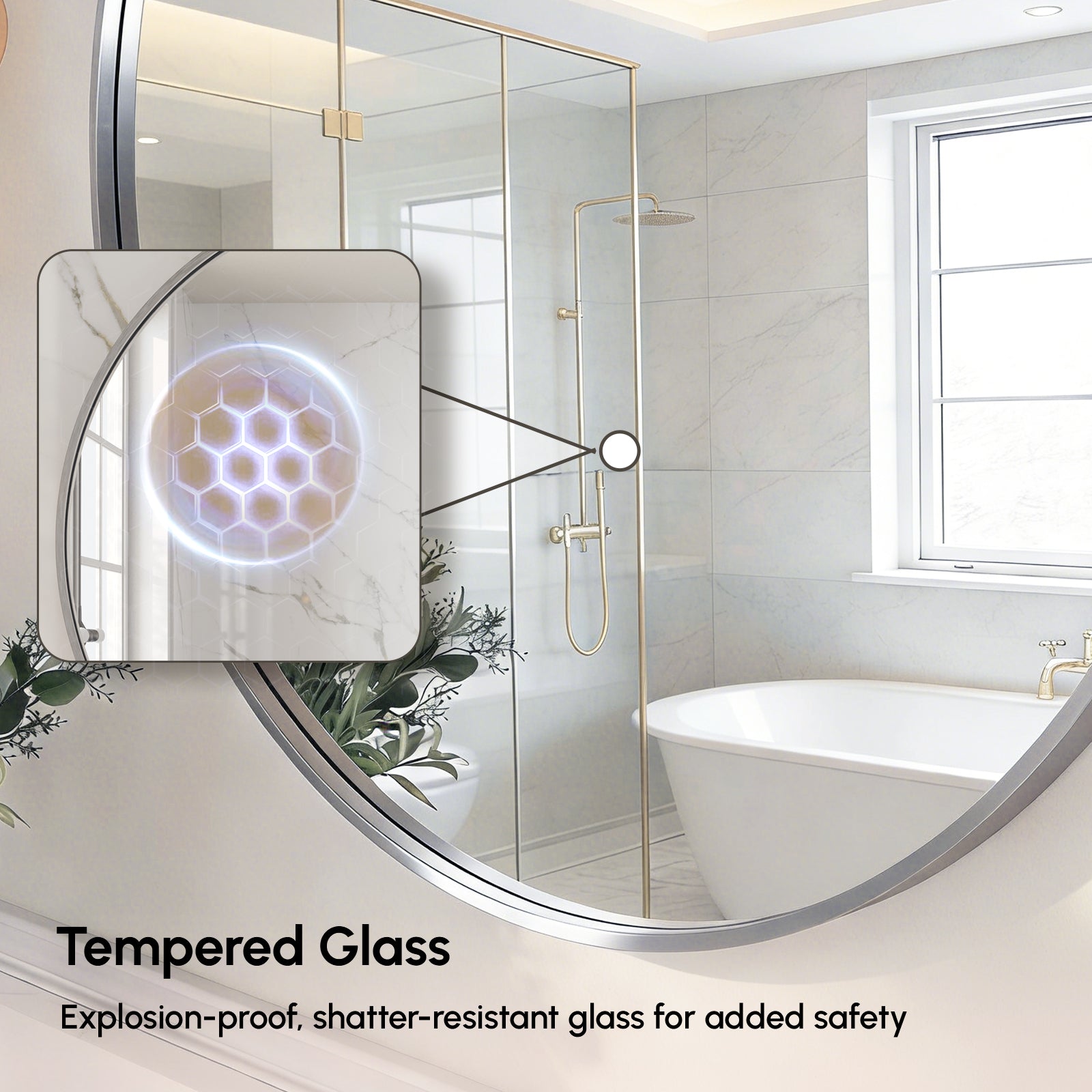USHOWER Arar Brushed Nickel Round Bathroom Mirror, 36''