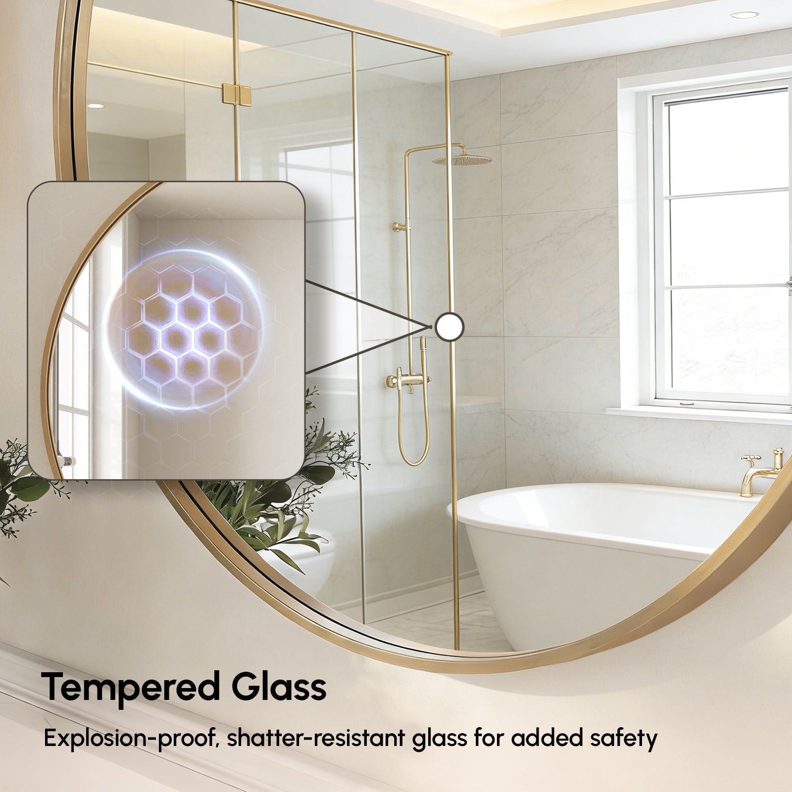 USHOWER Orar Gold Round Bathroom Mirror, 36''
