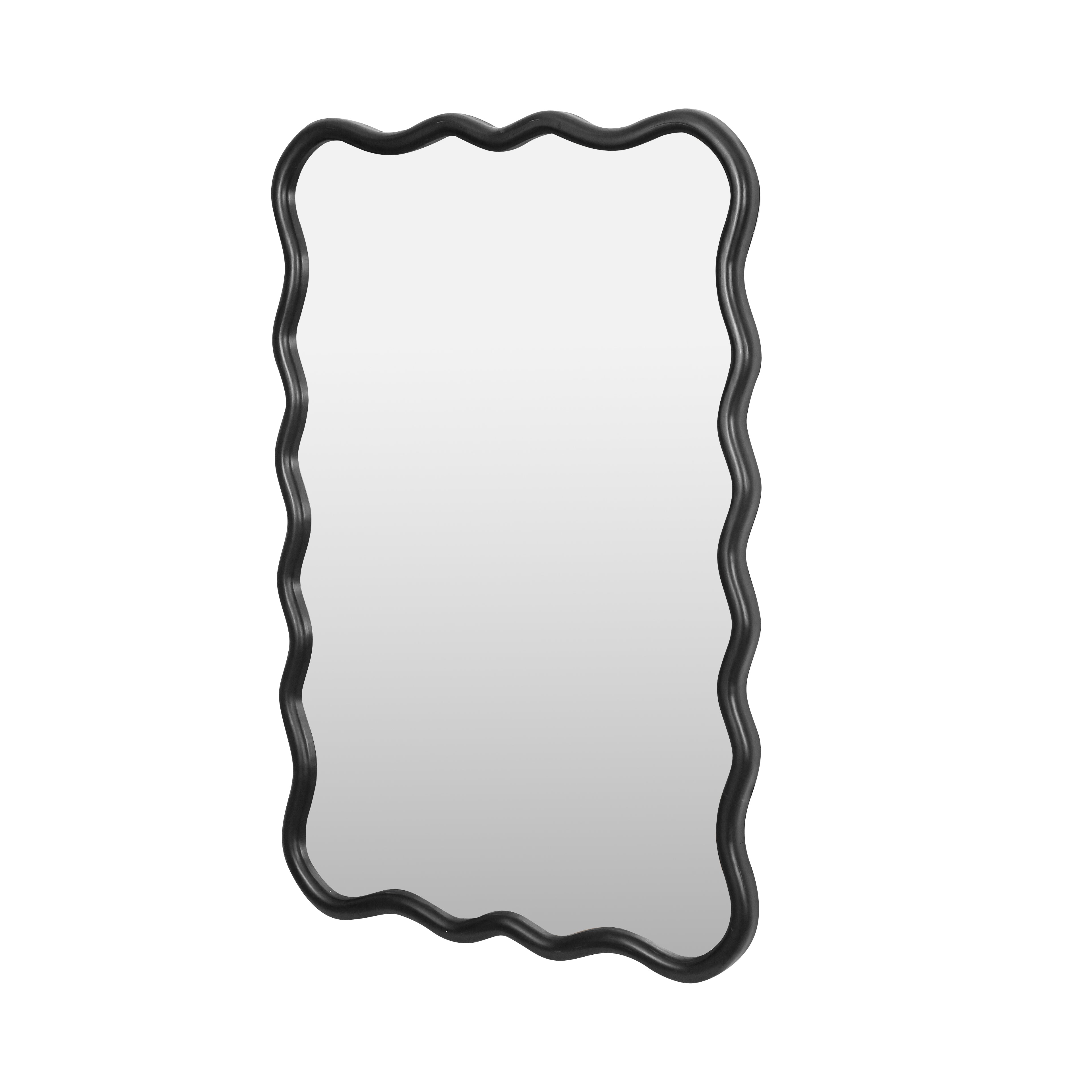 Wavy Rectangular Black Wall Mirror, Solid Wood, 28'' x 39.8''